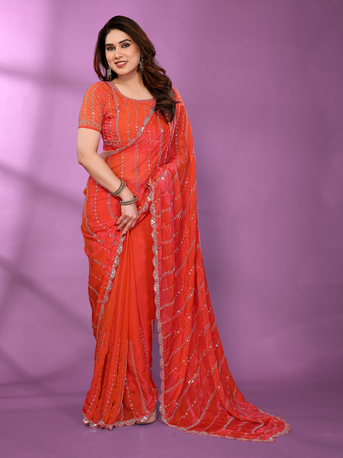 Satin Silk Saree with Original Beads Work & Matching Beads Work Blouse