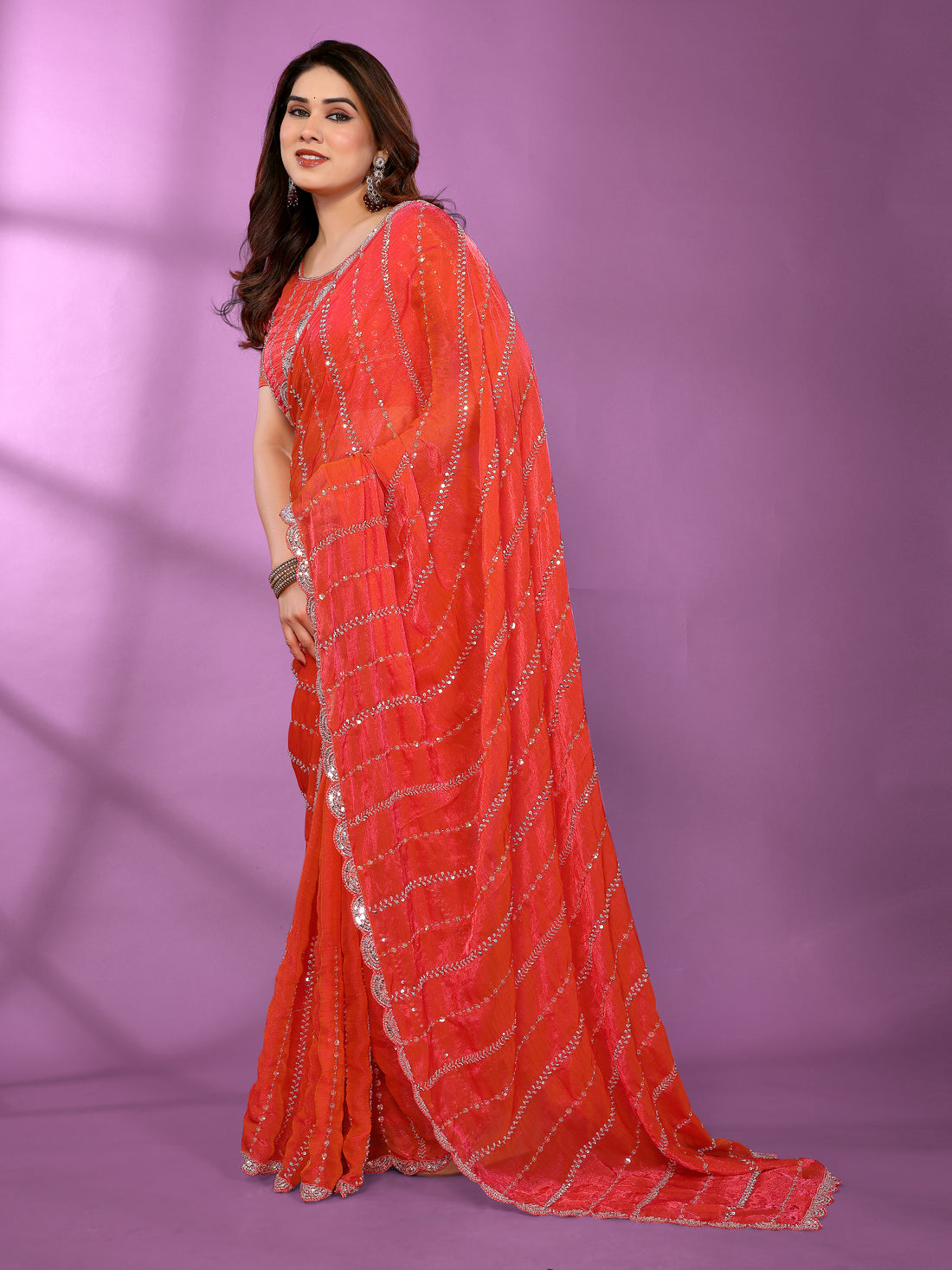 Satin Silk Saree with Original Beads Work & Matching Beads Work Blouse