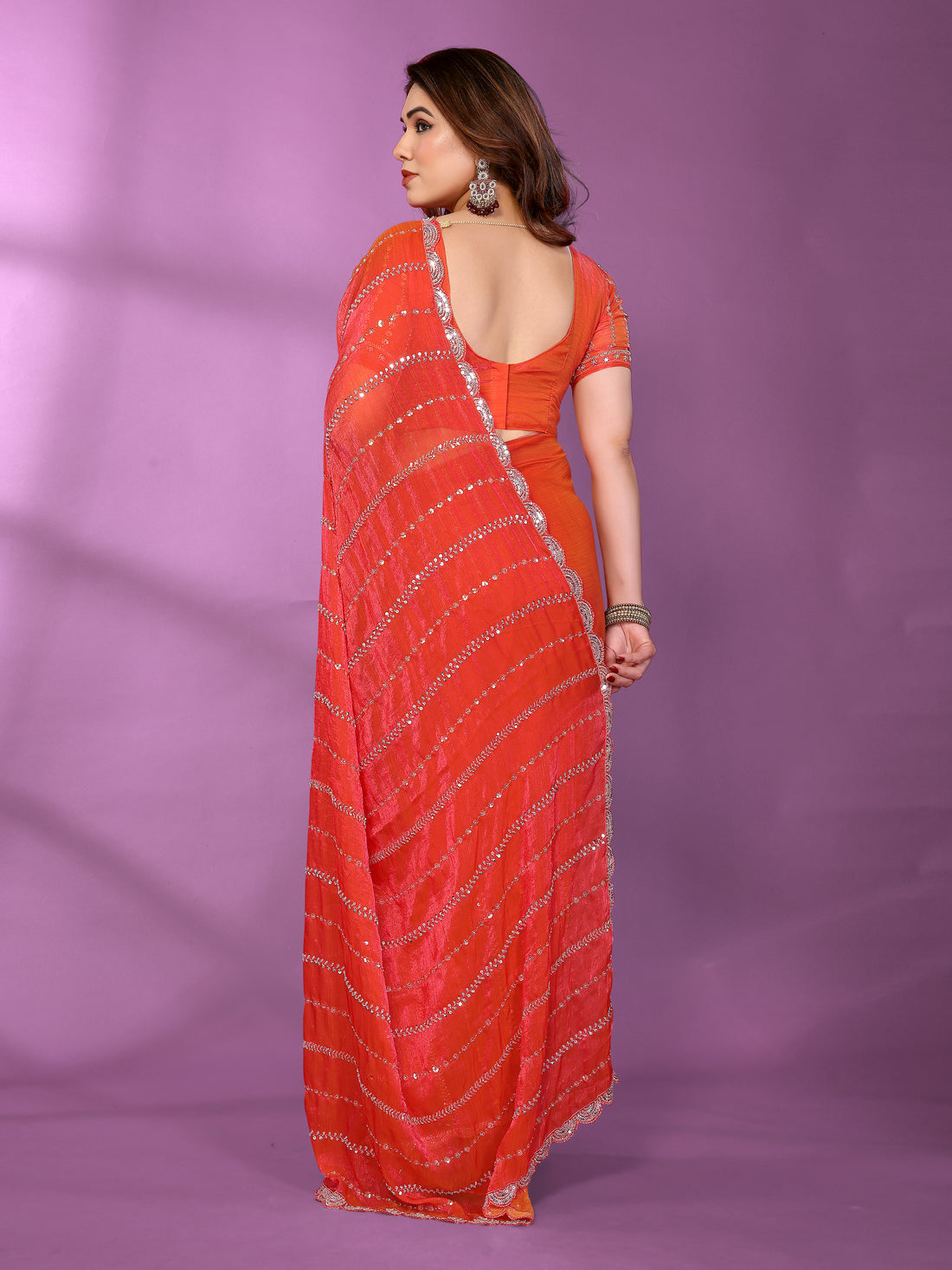 Satin Silk Saree with Original Beads Work & Matching Beads Work Blouse