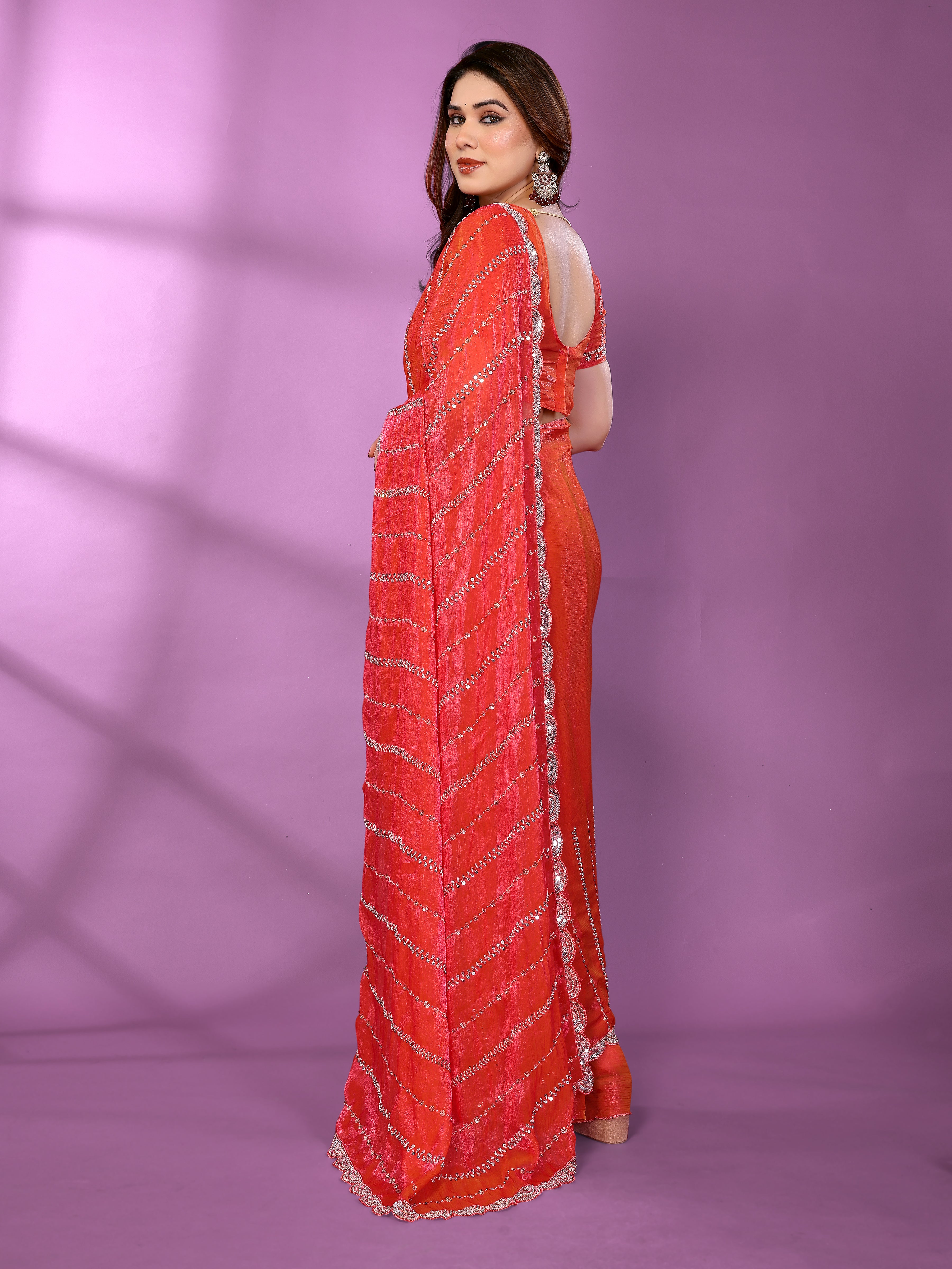 Satin Silk Saree with Original Beads Work & Matching Beads Work Blouse
