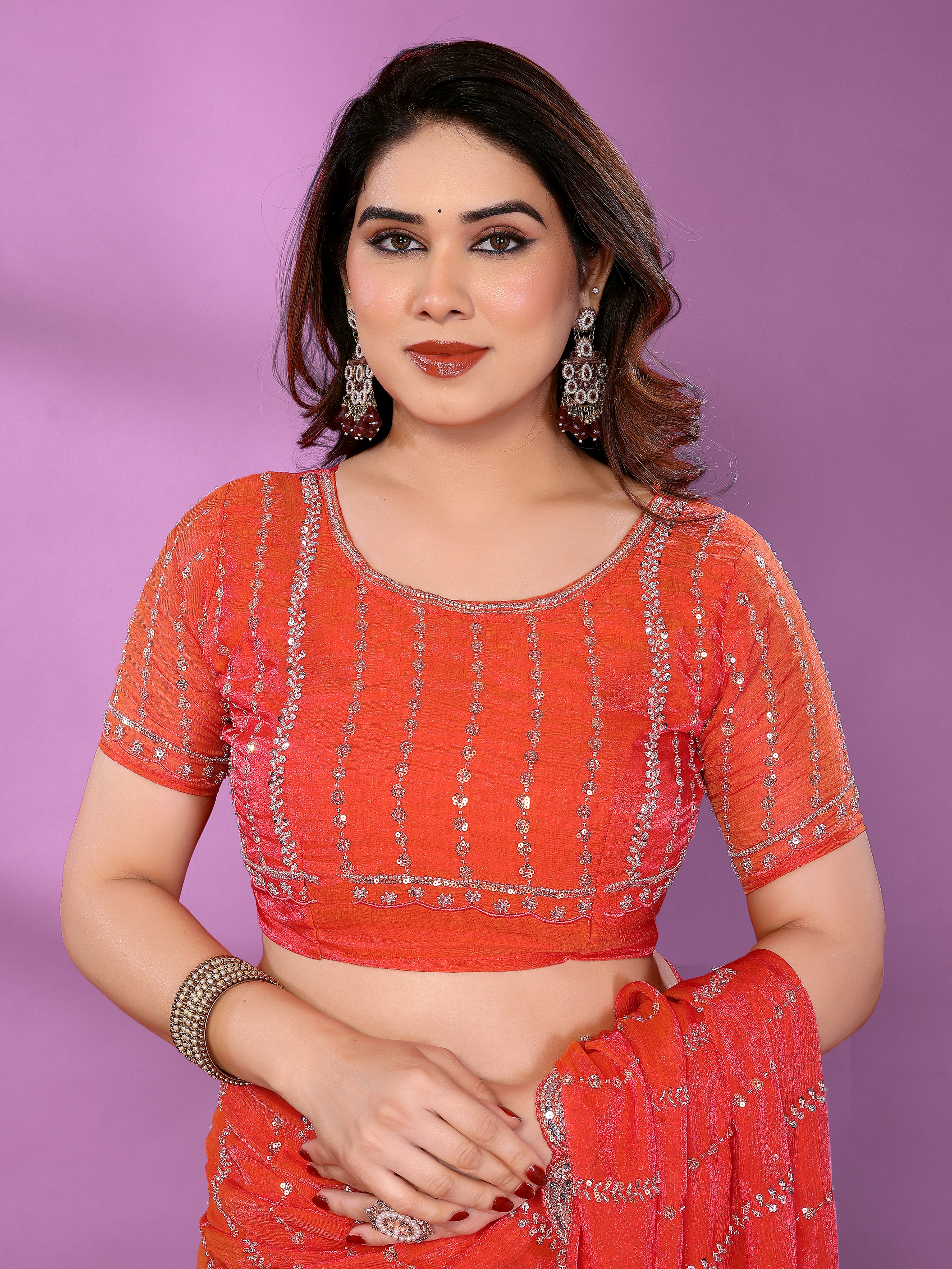 Satin Silk Saree with Original Beads Work & Matching Beads Work Blouse