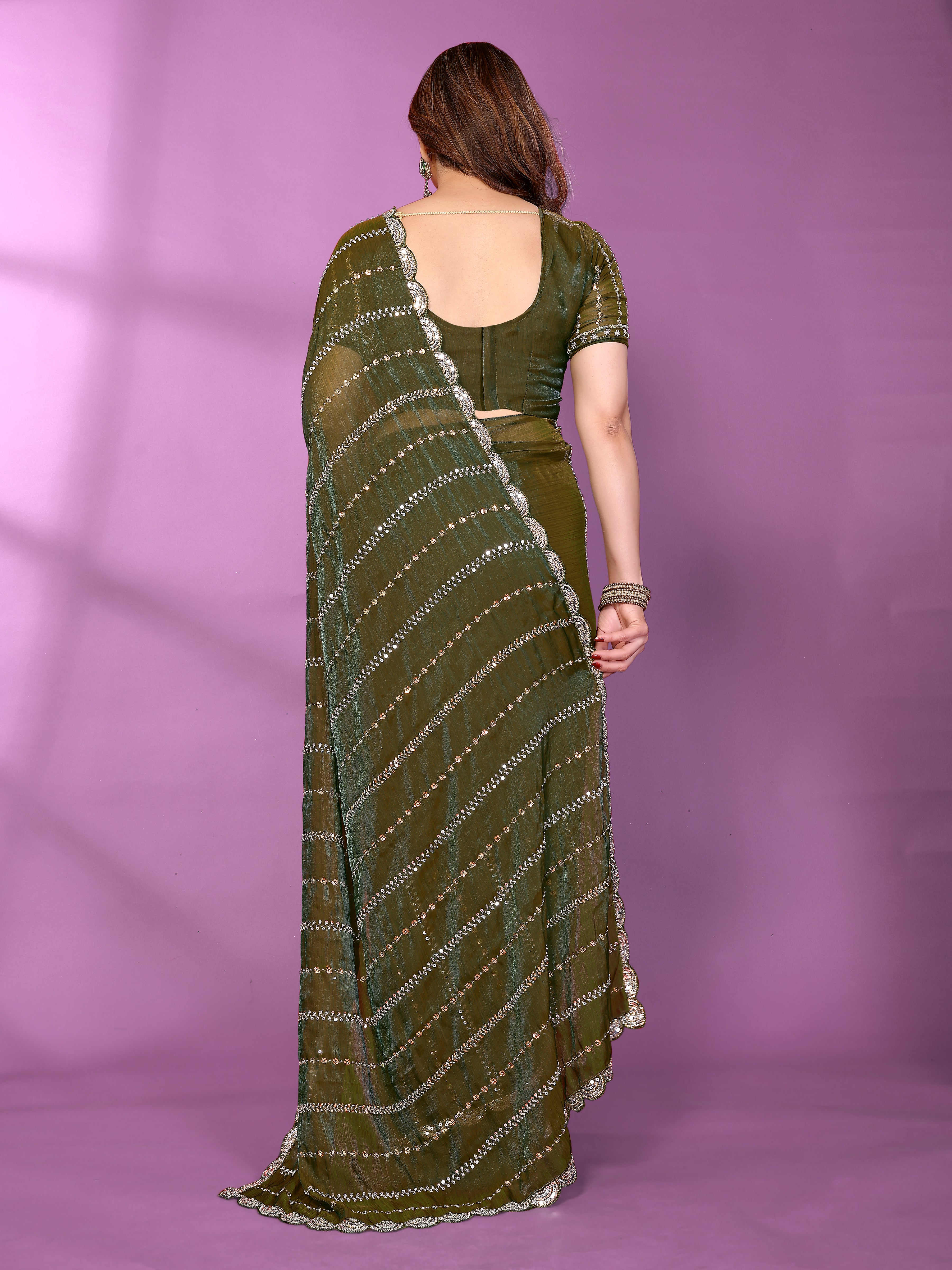Satin Silk Saree with Original Beads Work & Matching Beads Work Blouse