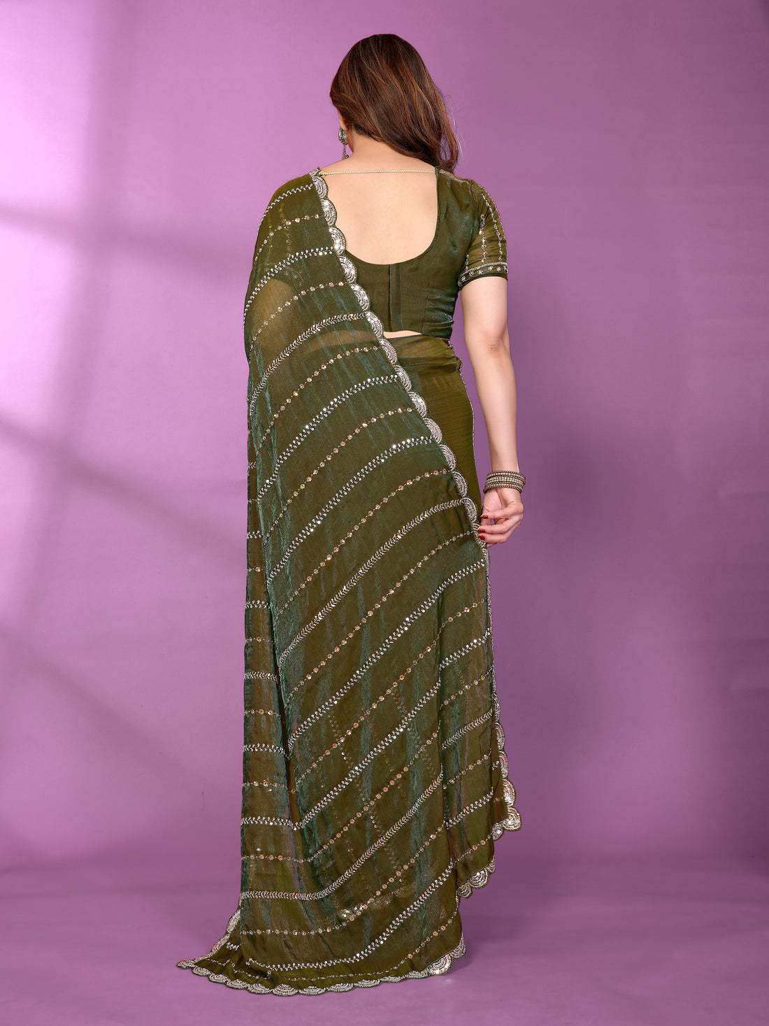 Satin Silk Saree with Original Beads Work & Matching Beads Work Blouse