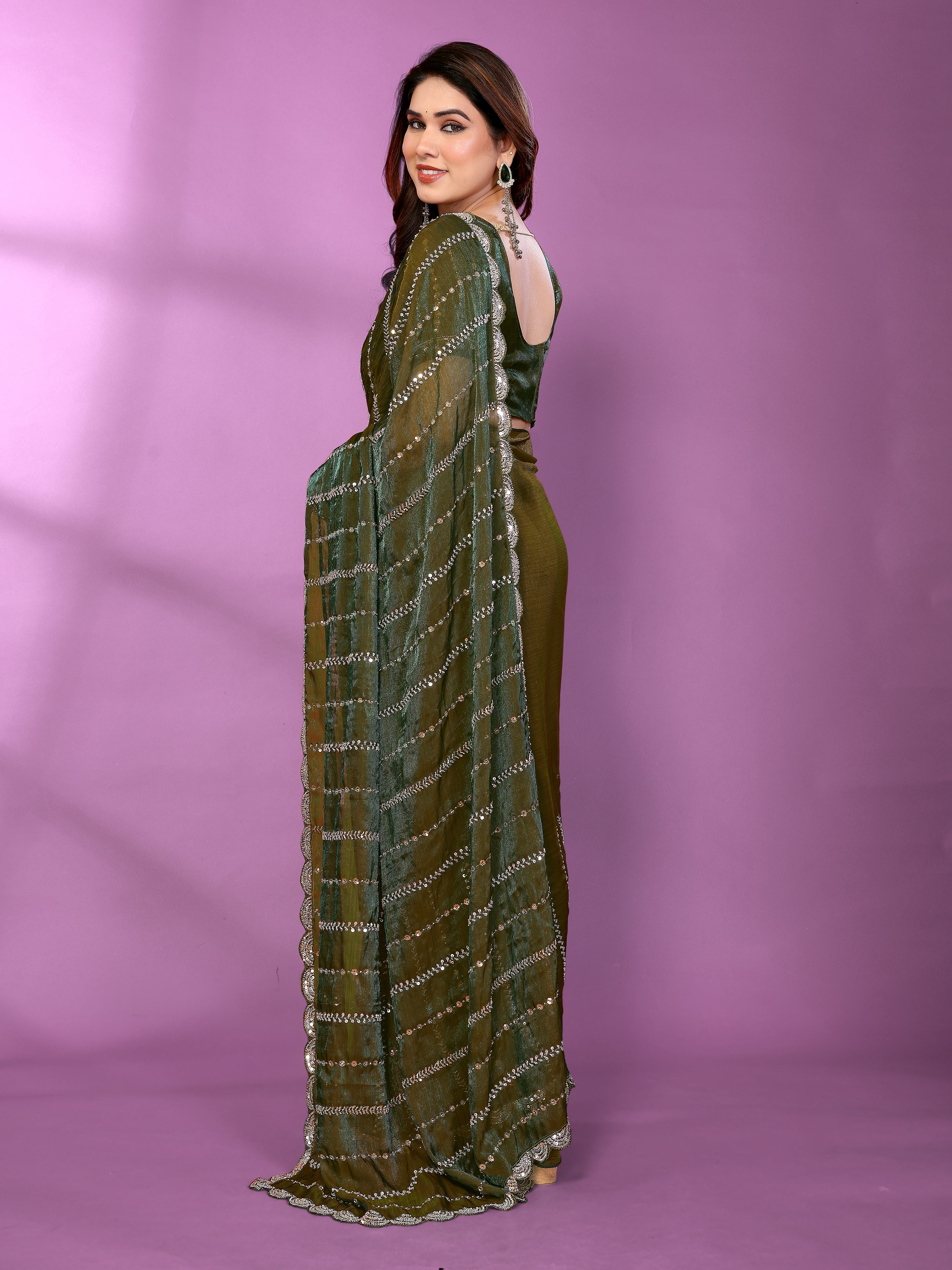 Satin Silk Saree with Original Beads Work & Matching Beads Work Blouse