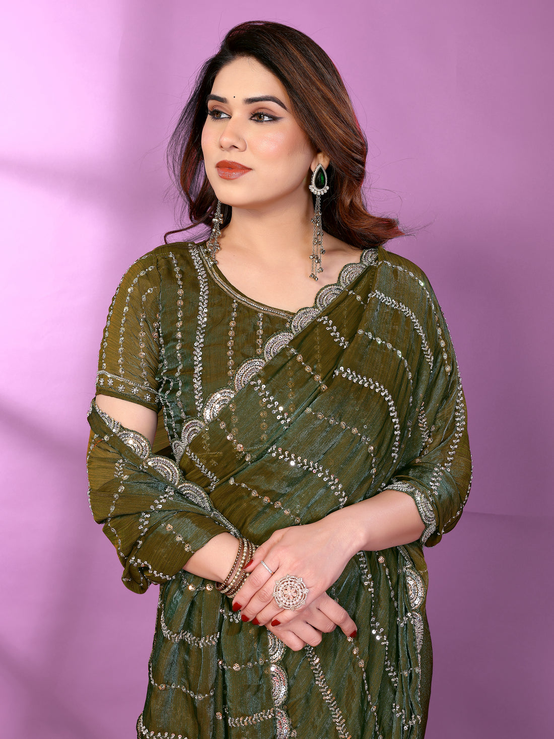 Satin Silk Saree with Original Beads Work & Matching Beads Work Blouse