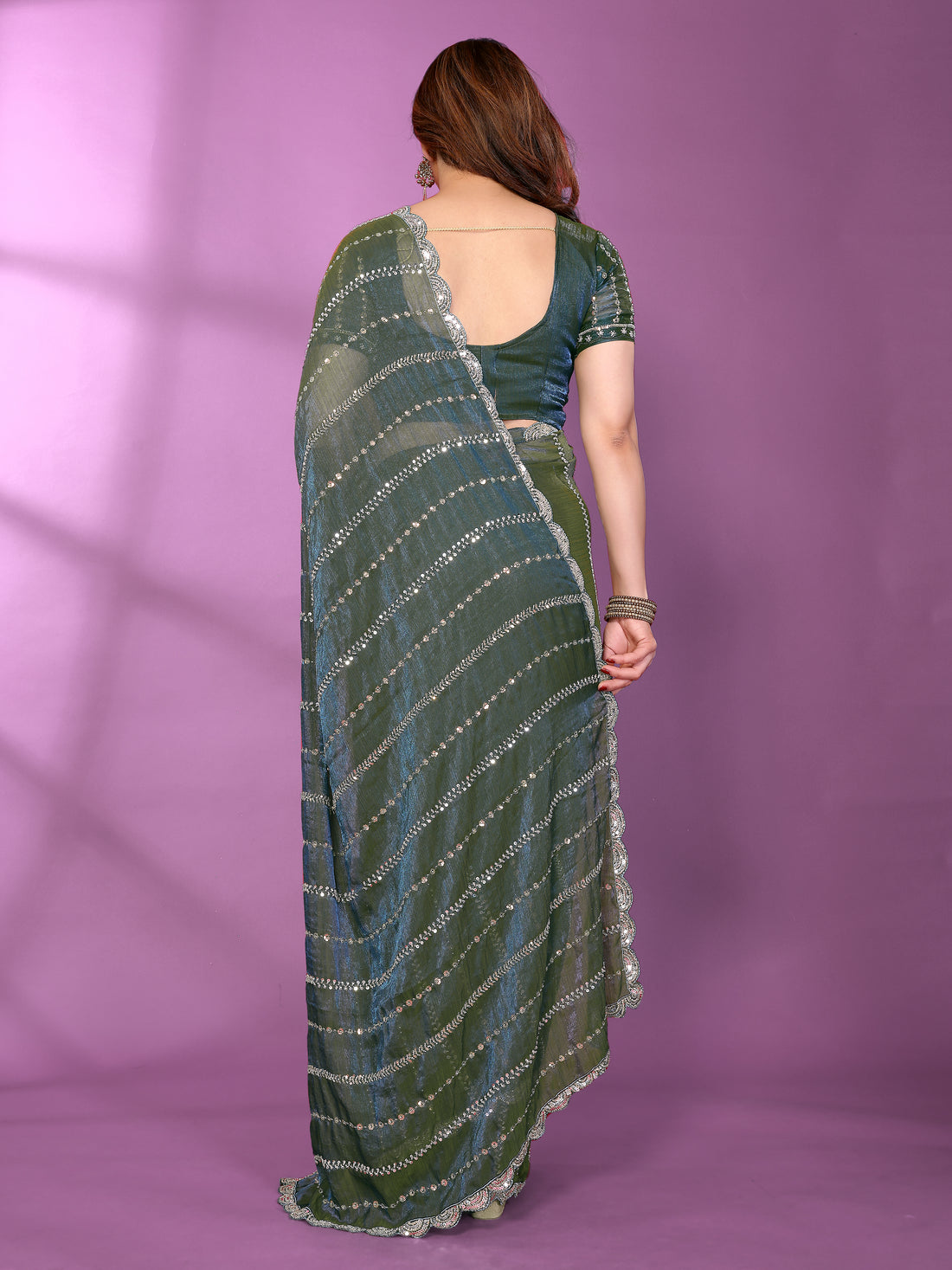 Satin Silk Saree with Original Beads Work & Matching Beads Work Blouse