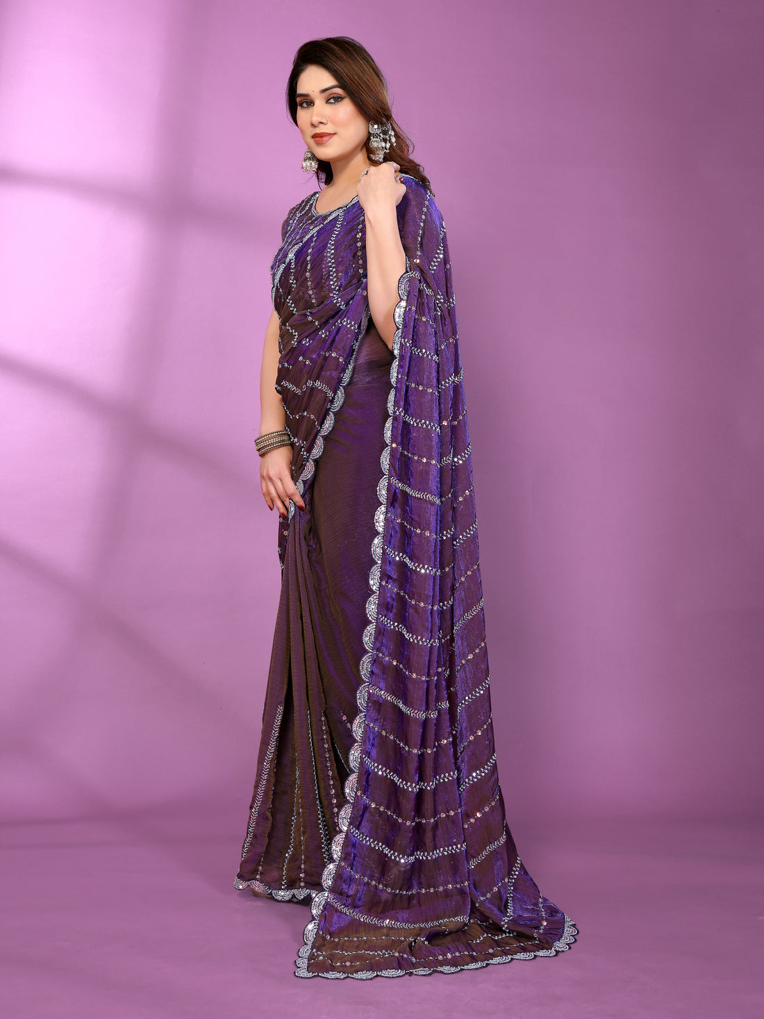Satin Silk Saree with Original Beads Work & Matching Beads Work Blouse