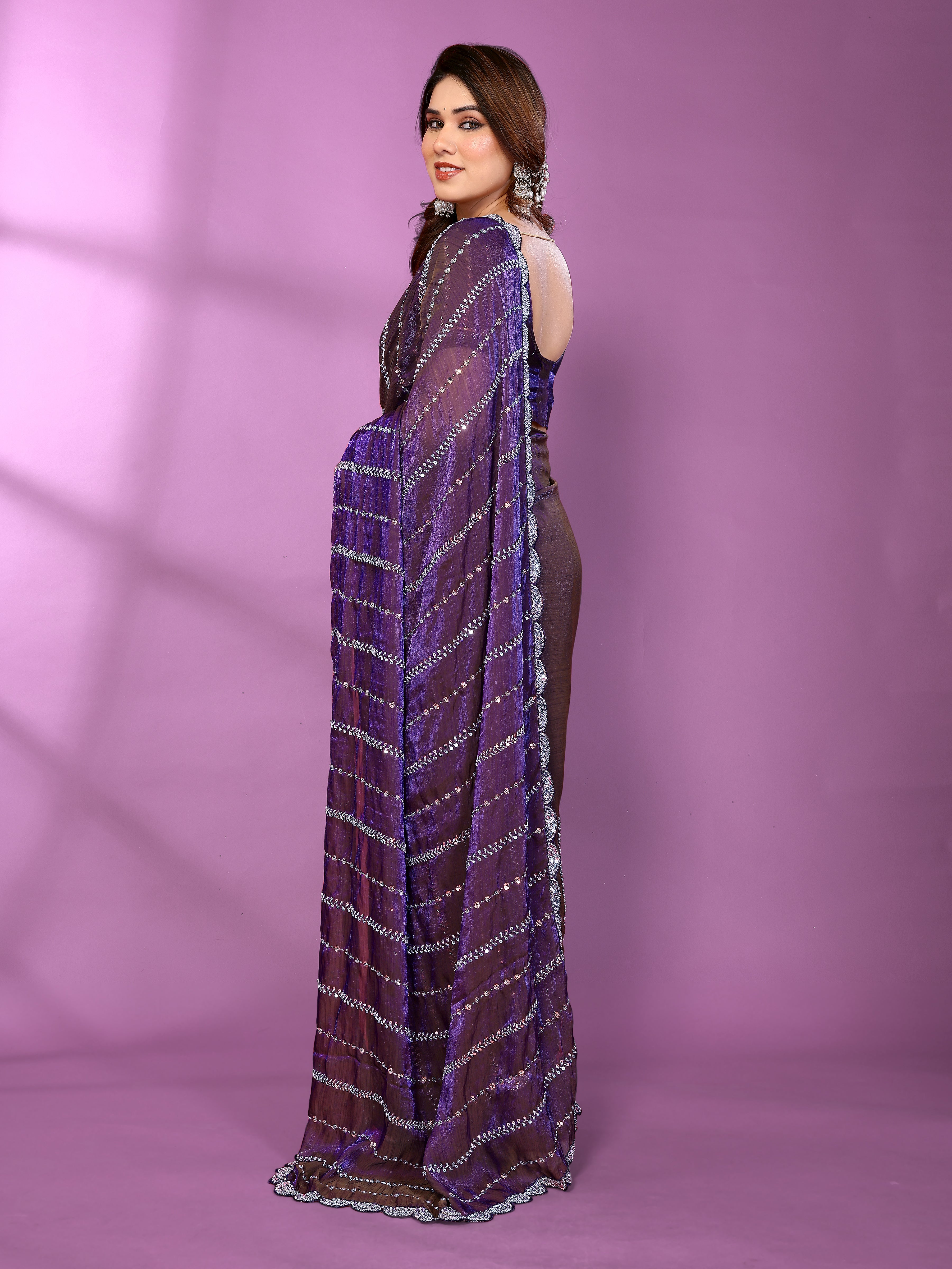 Satin Silk Saree with Original Beads Work & Matching Beads Work Blouse
