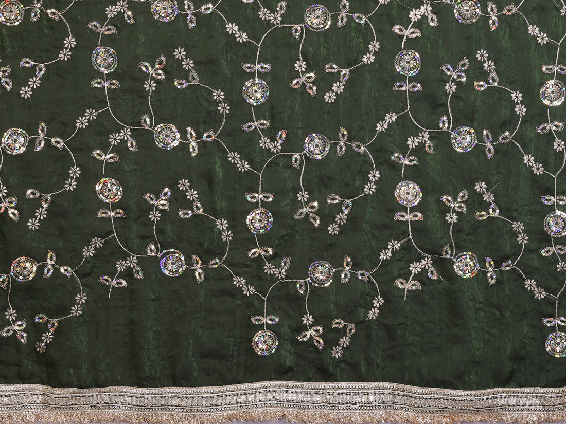 Silk Satin (Fendi) Saree with Intricate Embroidery and Designer Lace Border