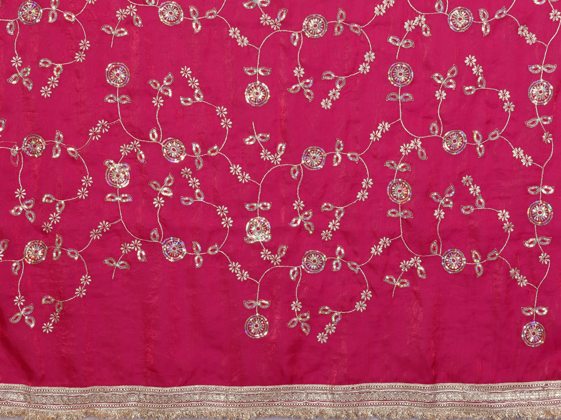 Silk Satin (Fendi) Saree with Intricate Embroidery and Designer Lace Border
