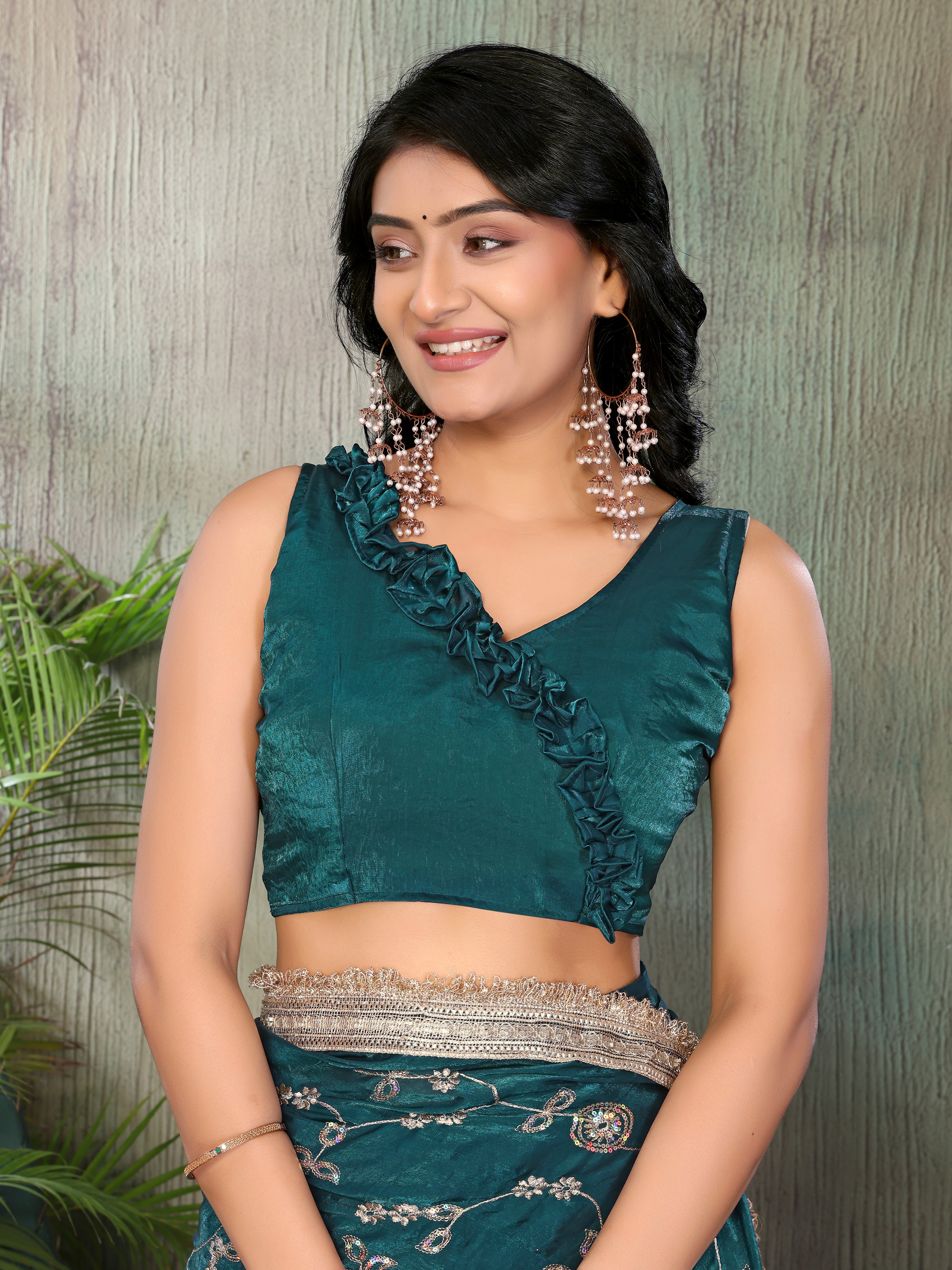 Silk Satin (Fendi) Saree with Intricate Embroidery and Designer Lace Border
