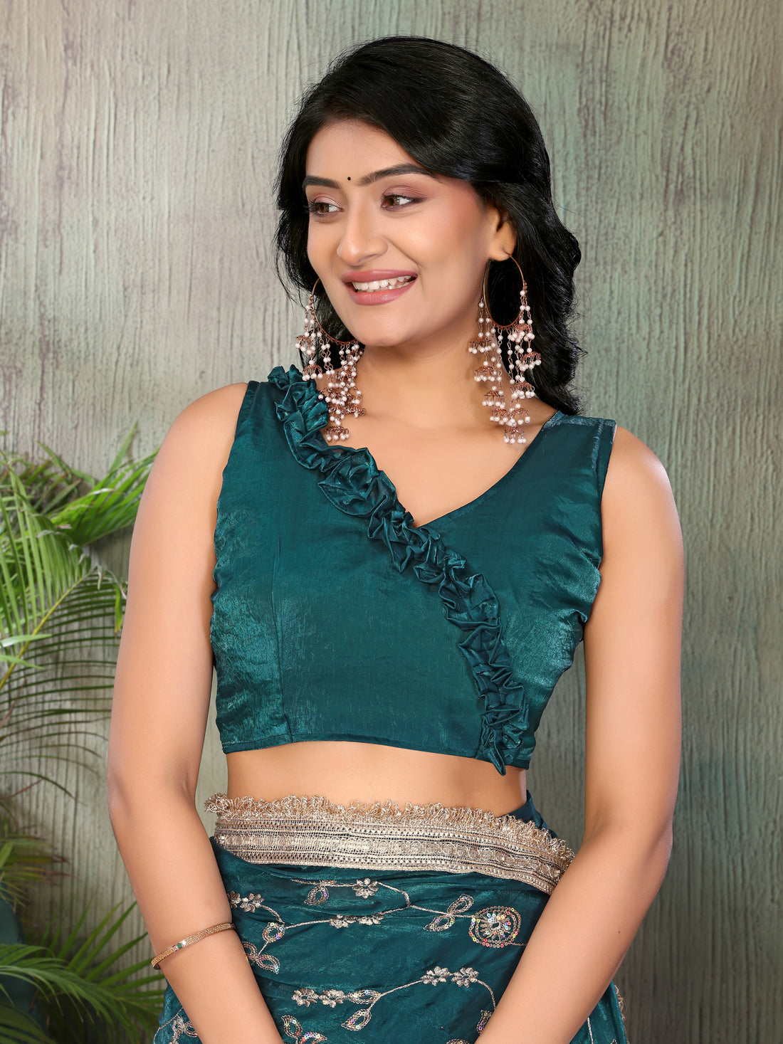 Silk Satin (Fendi) Saree with Intricate Embroidery and Designer Lace Border