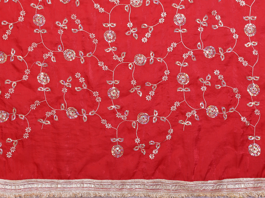 Silk Satin (Fendi) Saree with Intricate Embroidery and Designer Lace Border