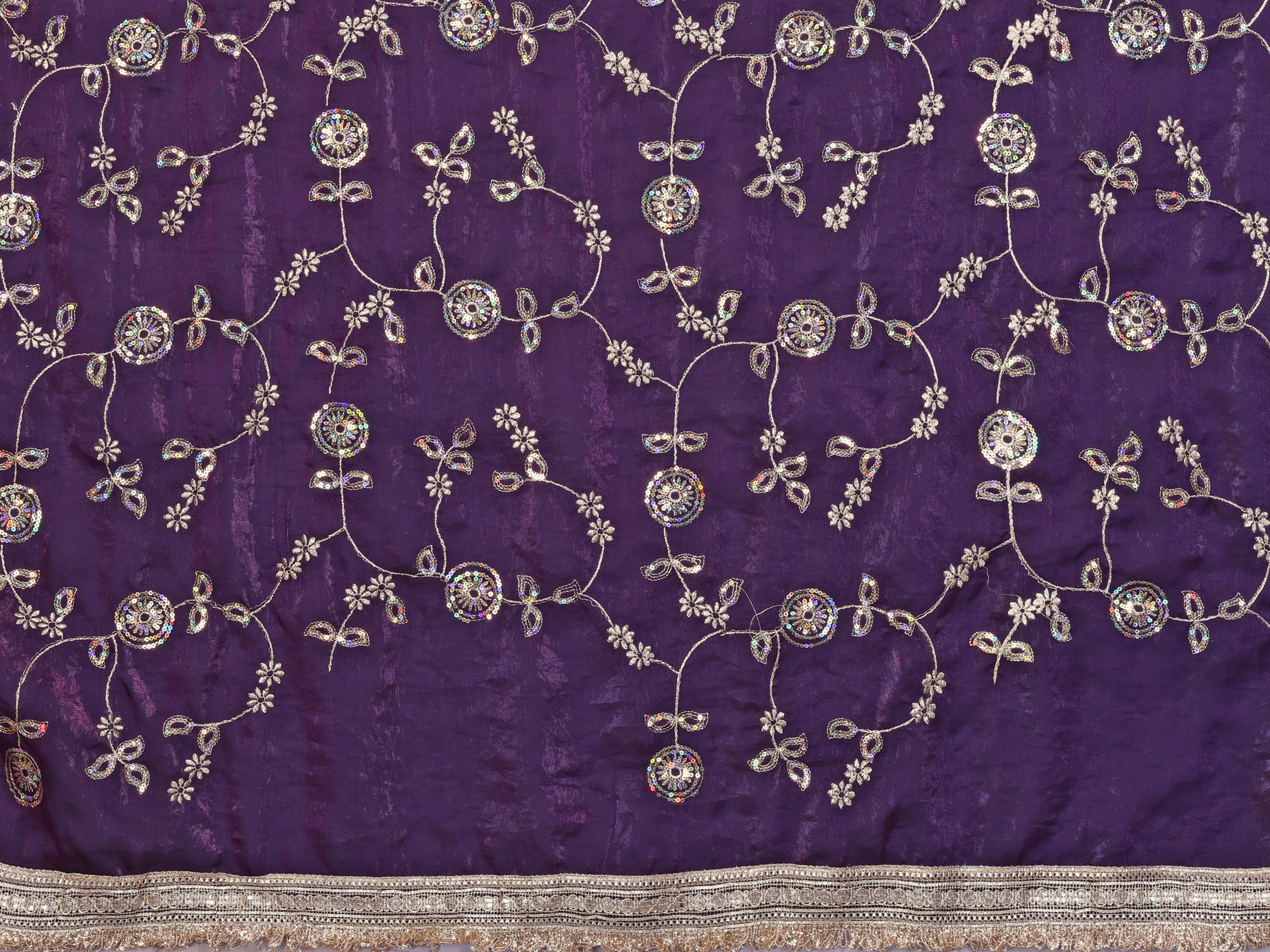 Silk Satin (Fendi) Saree with Intricate Embroidery and Designer Lace Border