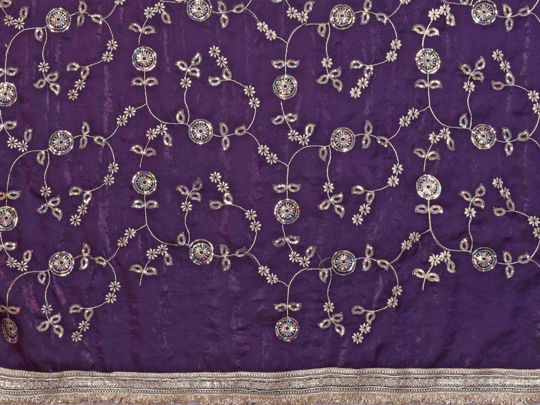 Silk Satin (Fendi) Saree with Intricate Embroidery and Designer Lace Border
