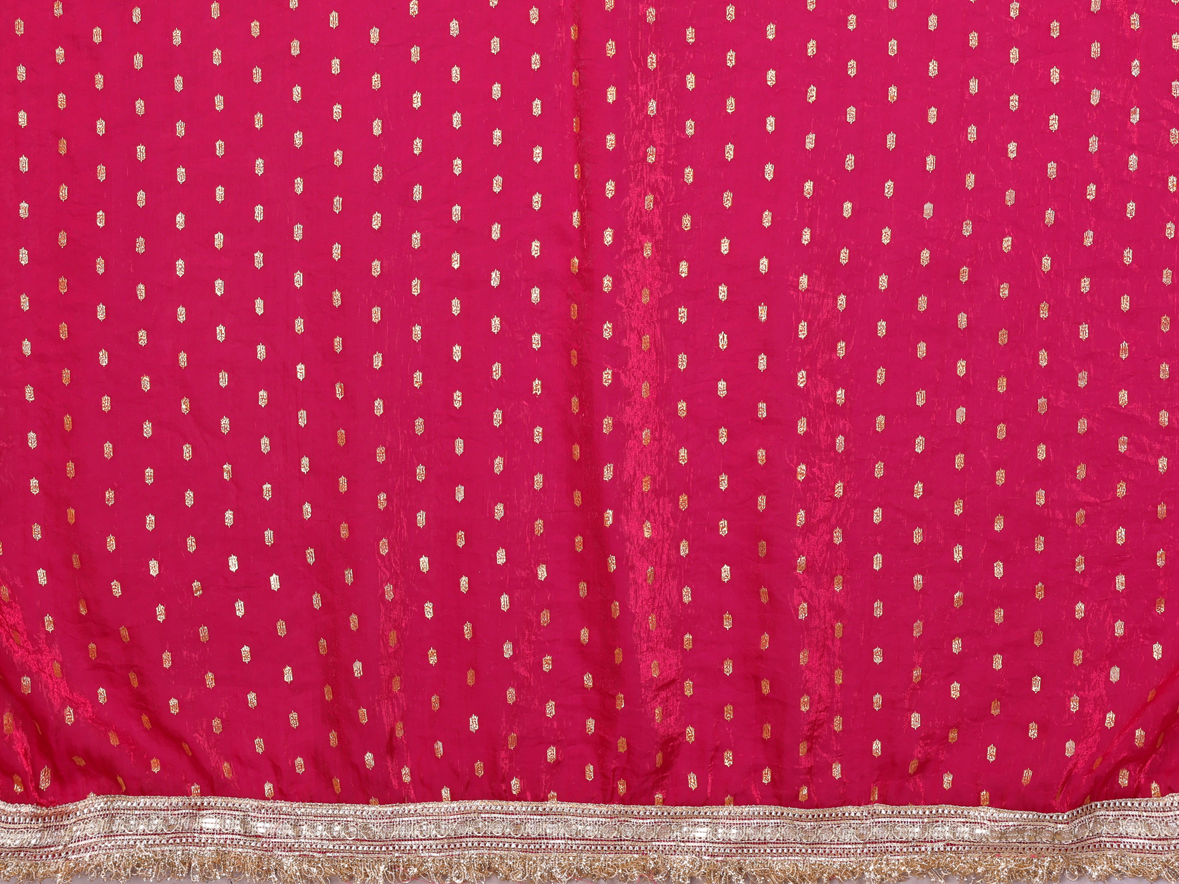 Silk Satin (Fendi) Saree with Foil Butti Work and Designer Lace Border