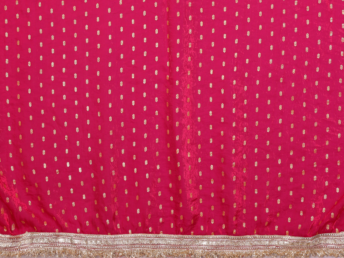 Silk Satin (Fendi) Saree with Foil Butti Work and Designer Lace Border