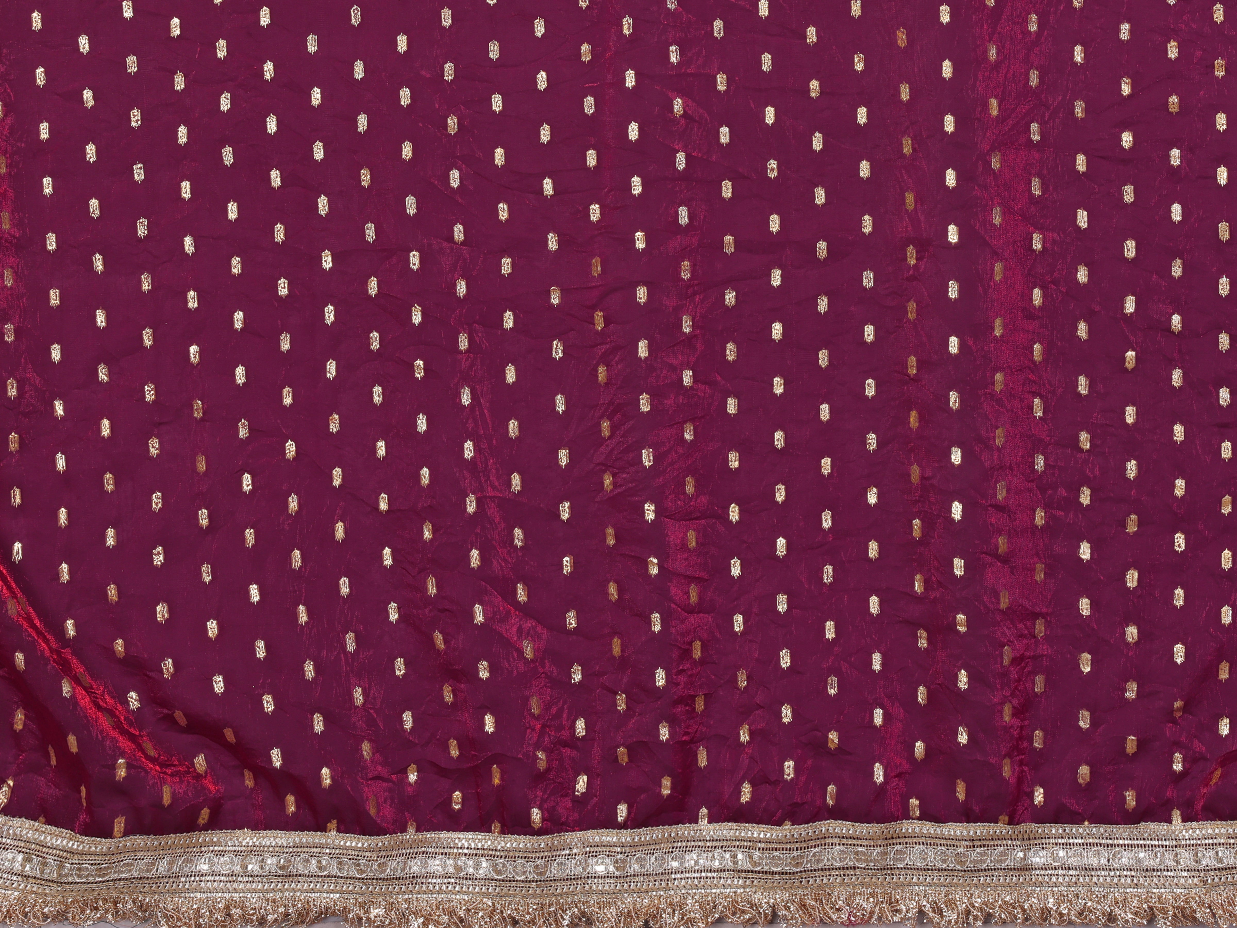Silk Satin (Fendi) Saree with Foil Butti Work and Designer Lace Border