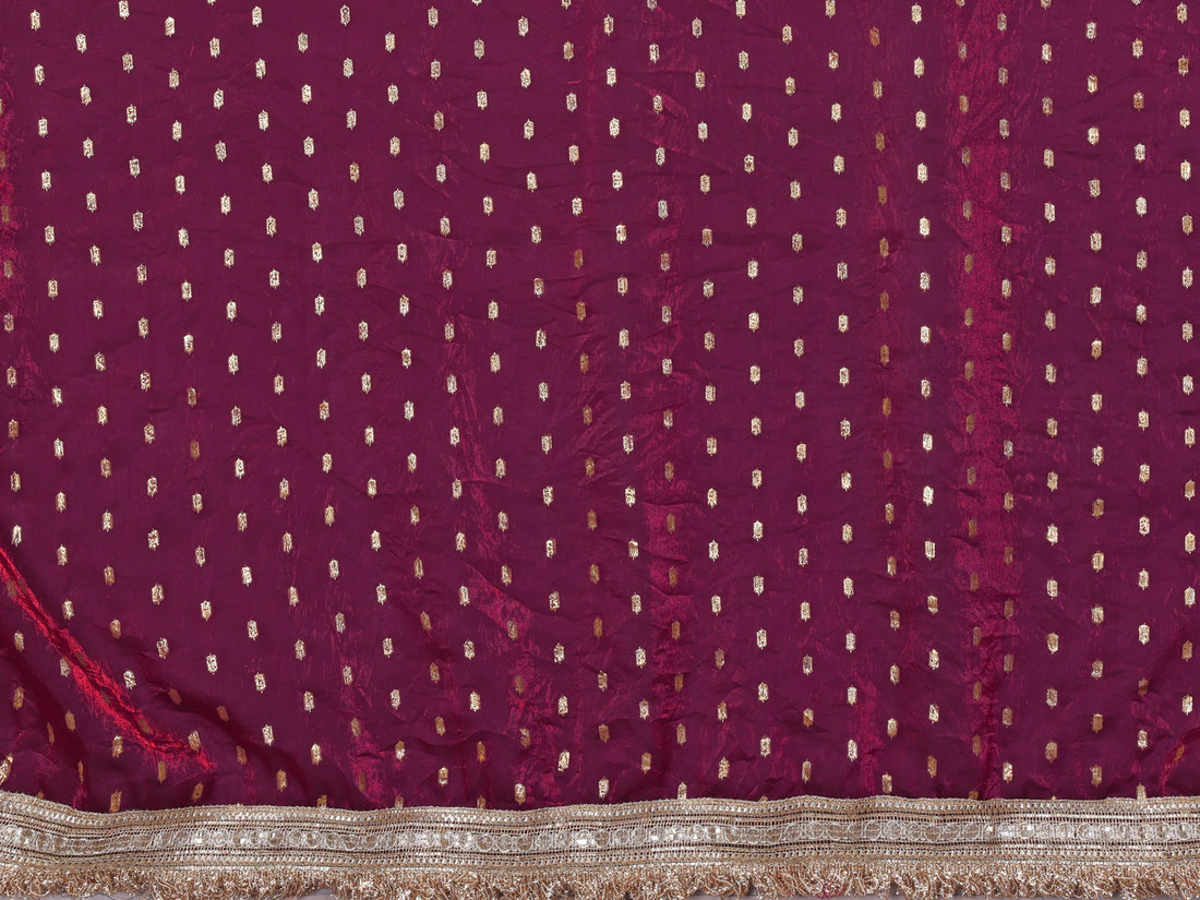 Silk Satin (Fendi) Saree with Foil Butti Work and Designer Lace Border