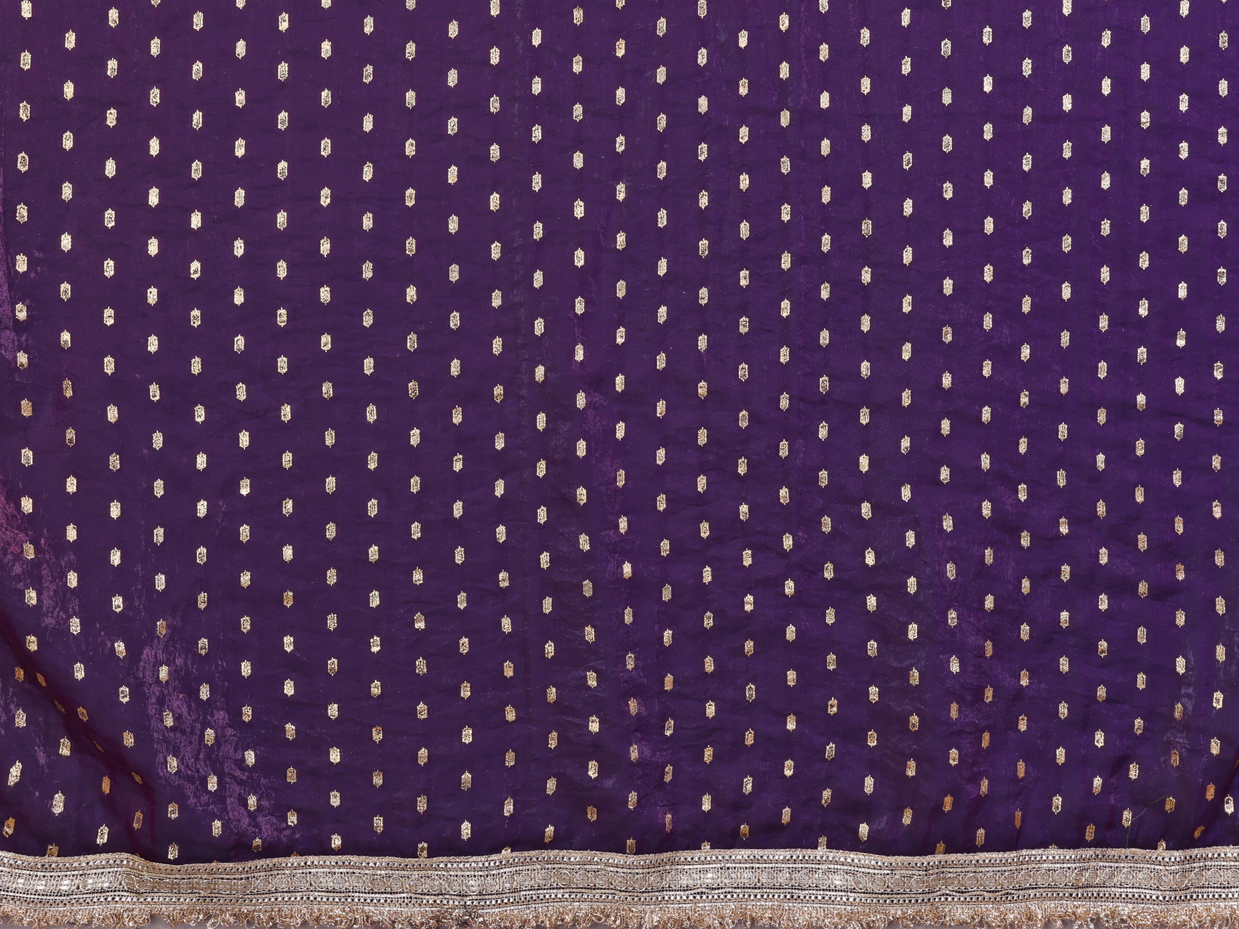 Silk Satin (Fendi) Saree with Foil Butti Work and Designer Lace Border