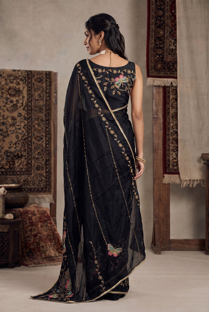 Star Georgette Saree with Floral Embroidery and Design