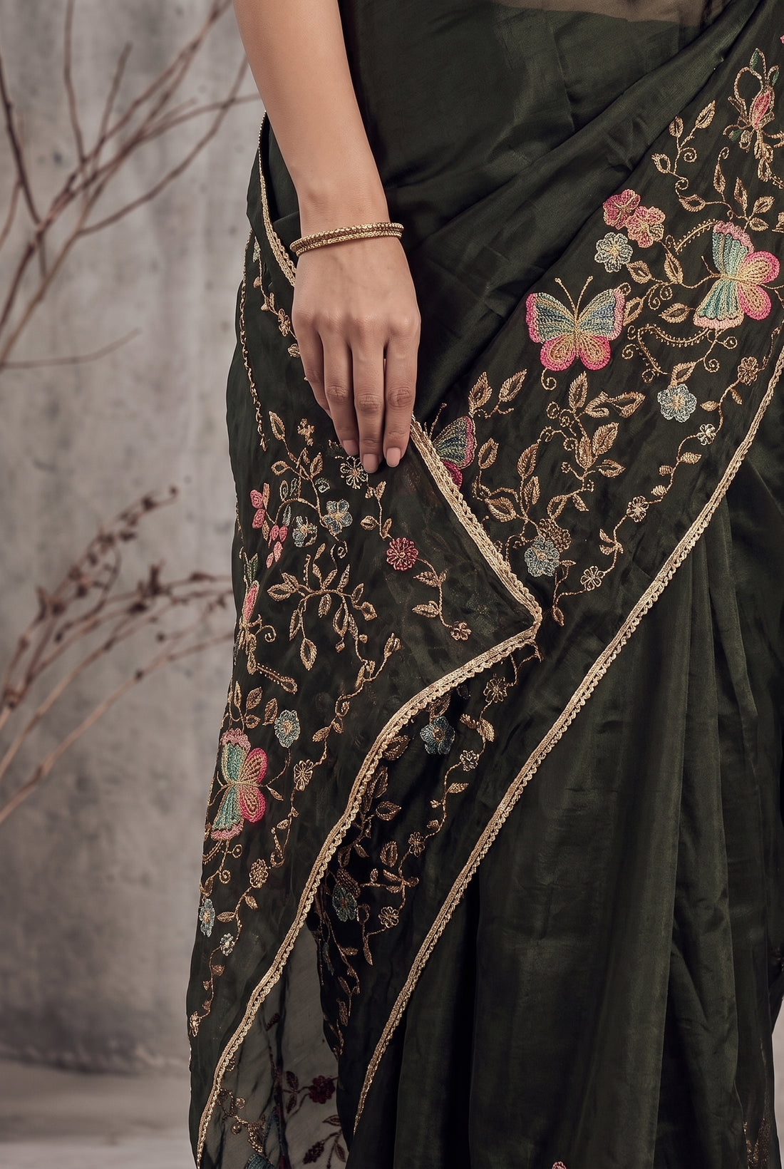 Star Georgette Saree with Floral Embroidery and Design