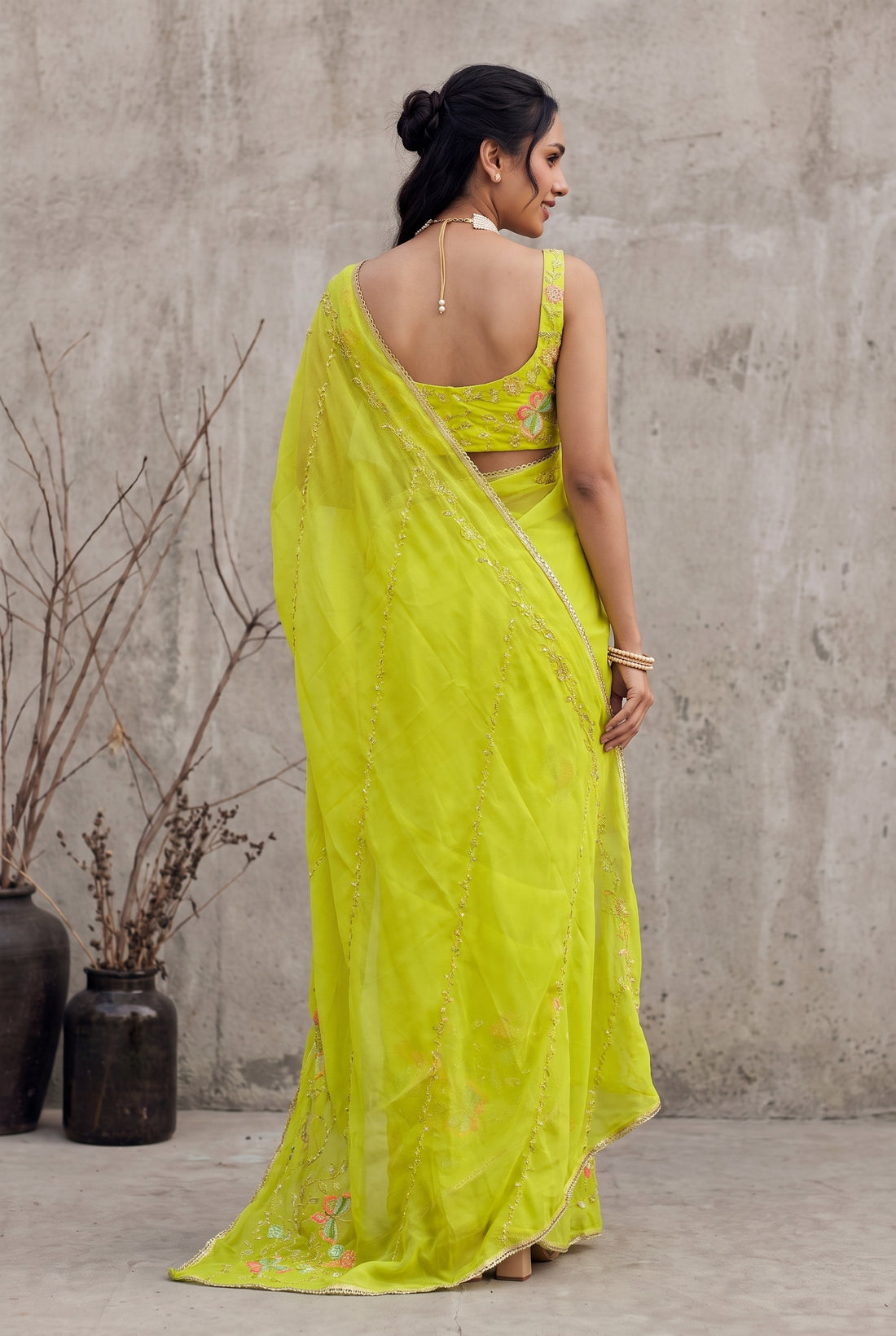 Star Georgette Saree with Floral Embroidery and Design