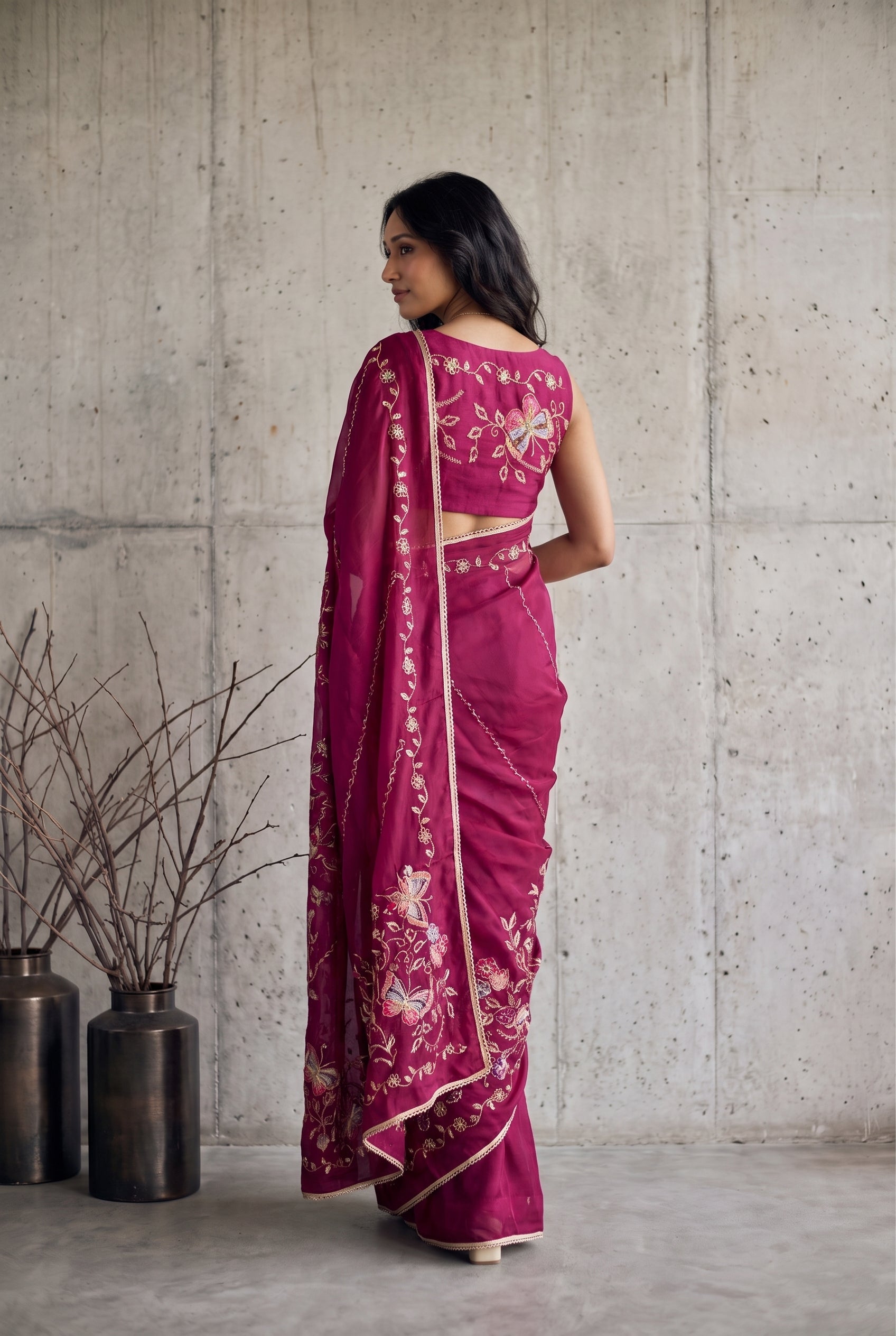 Star Georgette Saree with Floral Embroidery and Design