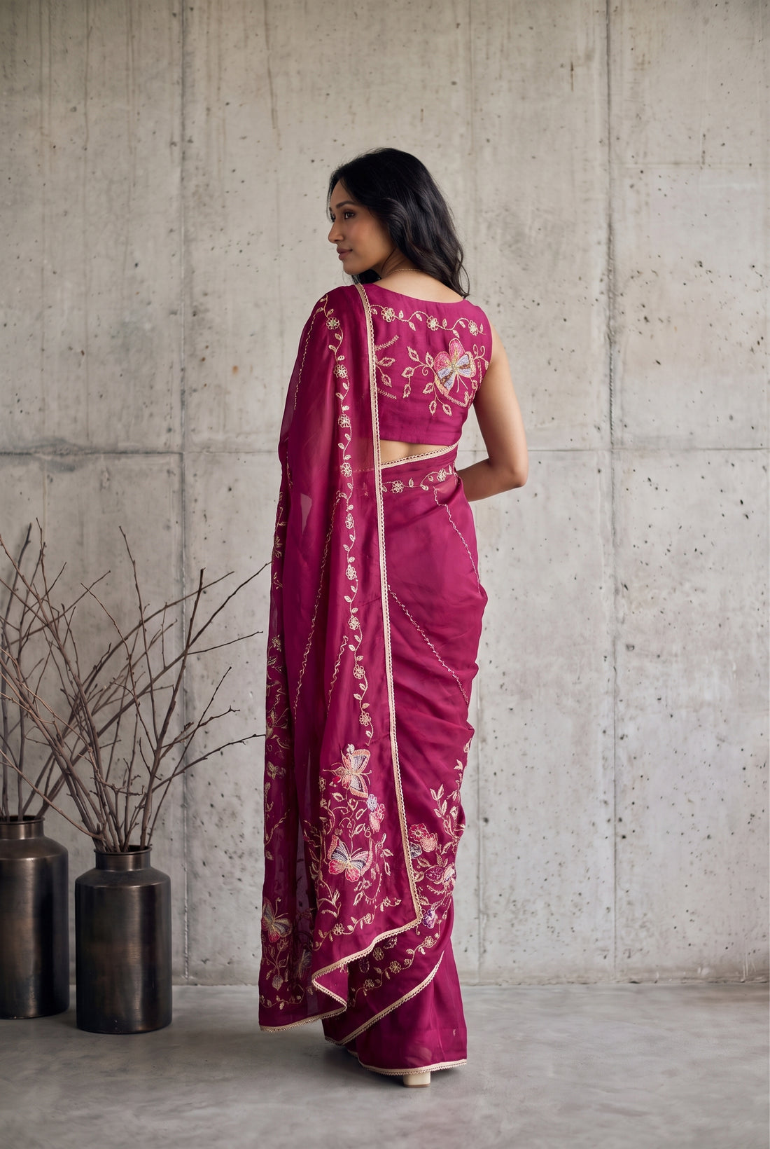 Star Georgette Saree with Floral Embroidery and Design