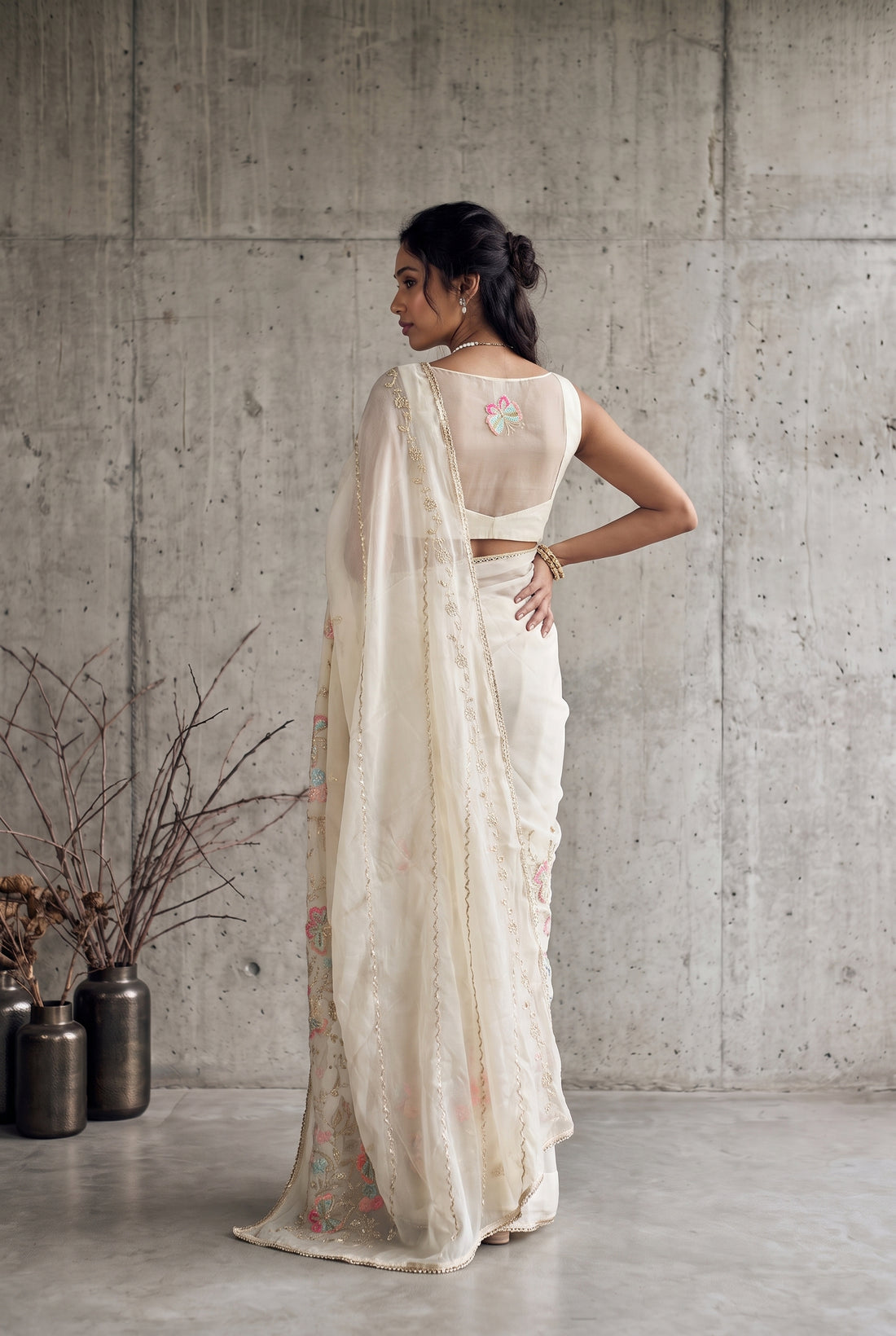 Star Georgette Saree with Floral Embroidery and Design