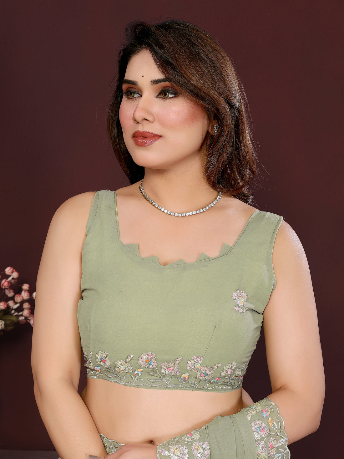 Georgette Silk Saree with Floral Embroidery Work