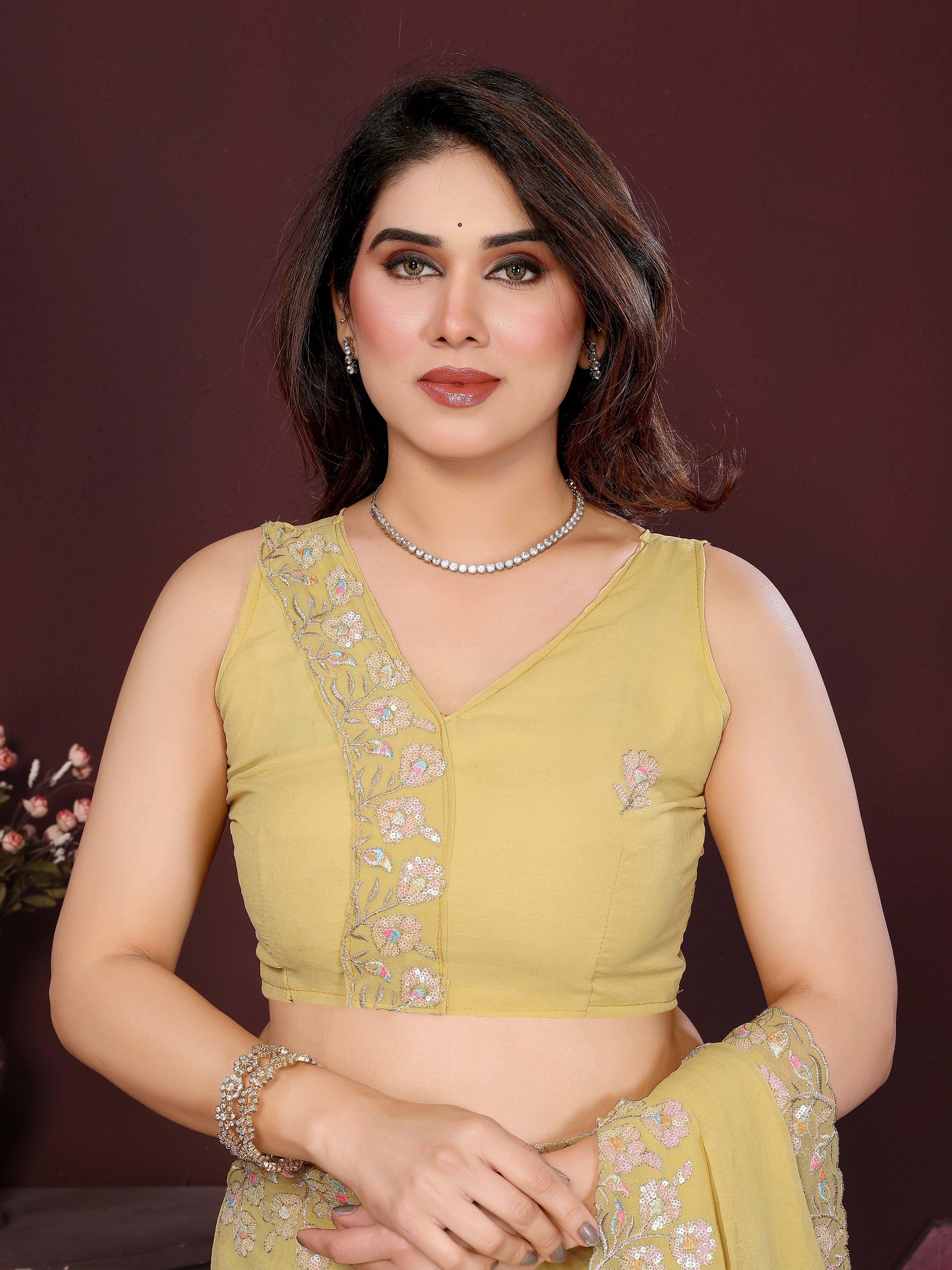 Georgette Silk Saree with Floral Embroidery Work