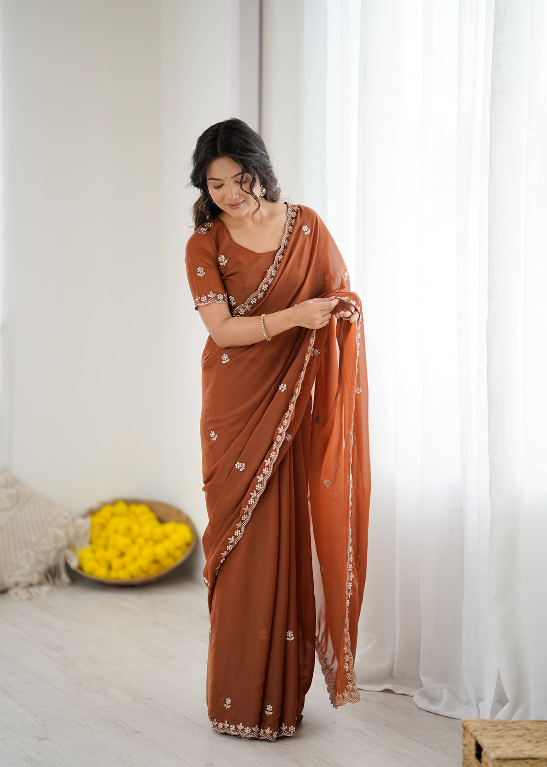 Heavy Star Georgette Silk Saree with Embroidery & Moti Work