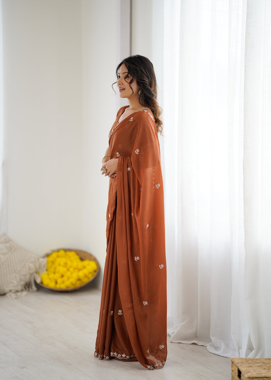 Heavy Star Georgette Silk Saree with Embroidery & Moti Work