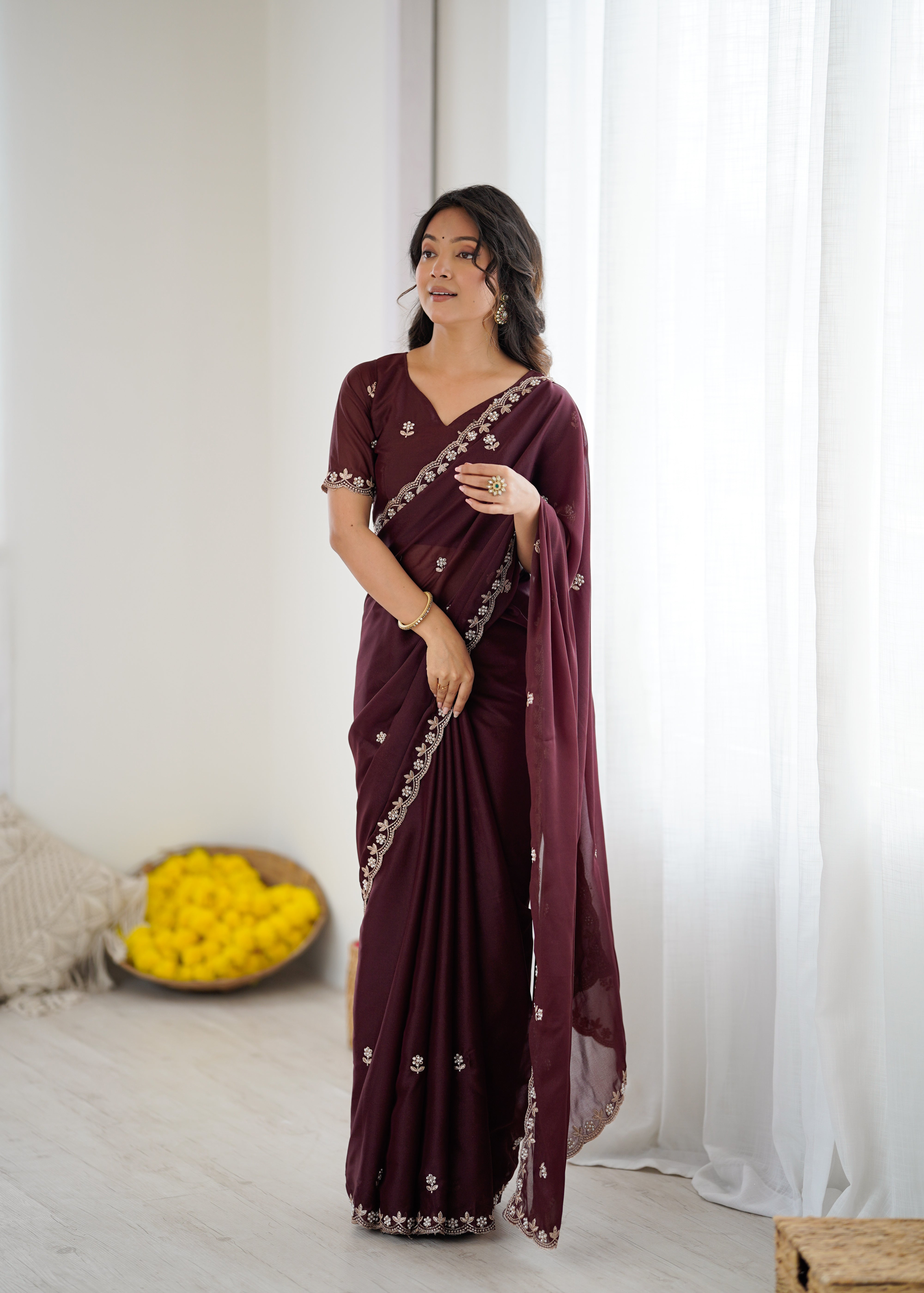 Heavy Star Georgette Silk Saree with Embroidery & Moti Work