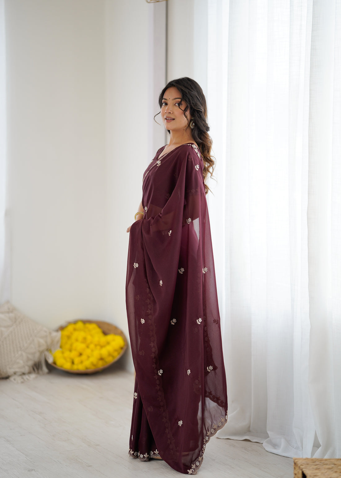 Heavy Star Georgette Silk Saree with Embroidery & Moti Work