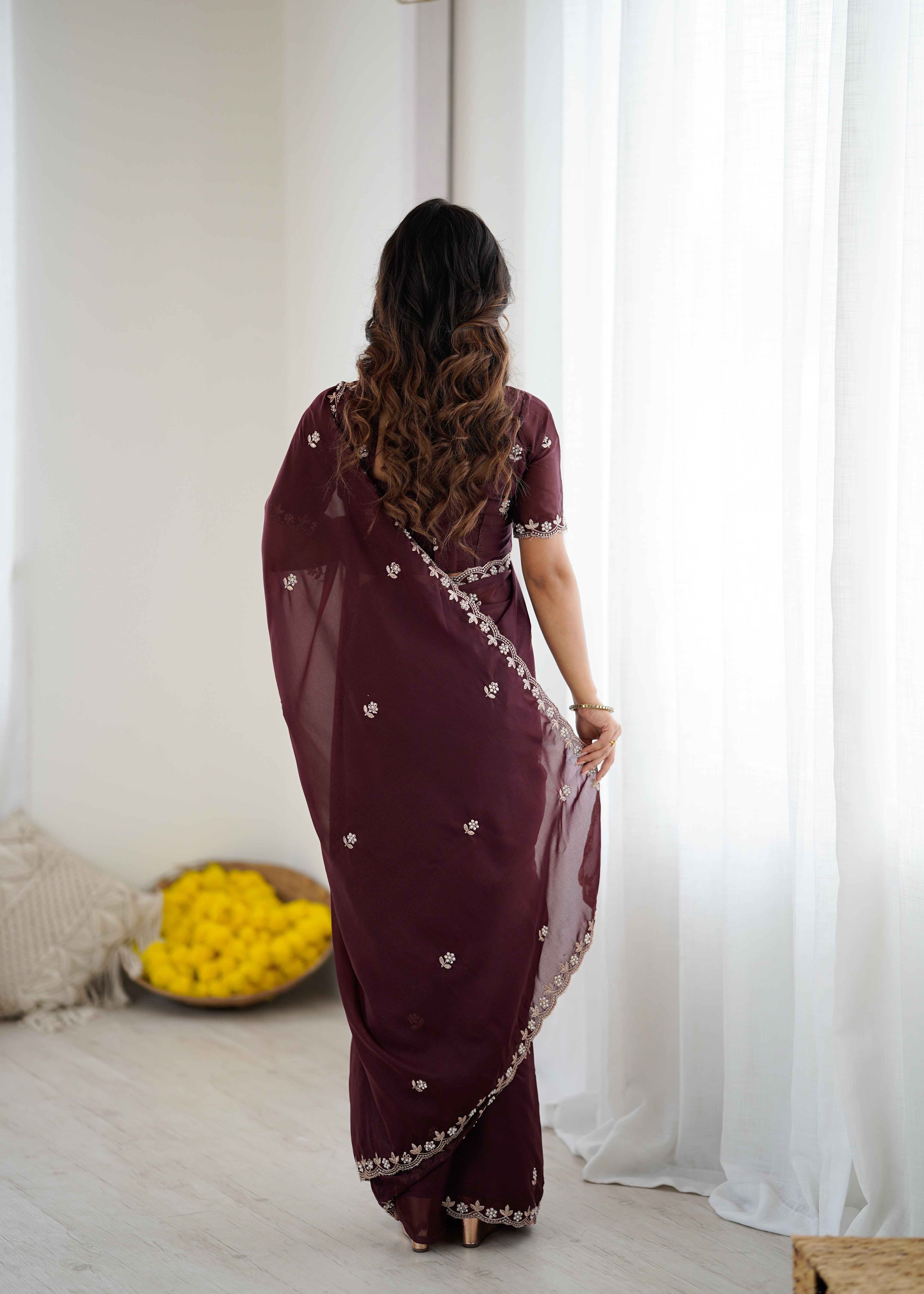 Heavy Star Georgette Silk Saree with Embroidery & Moti Work