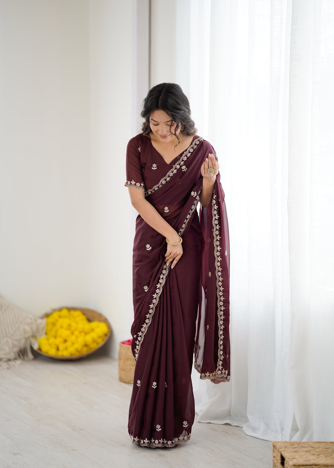 Heavy Star Georgette Silk Saree with Embroidery & Moti Work