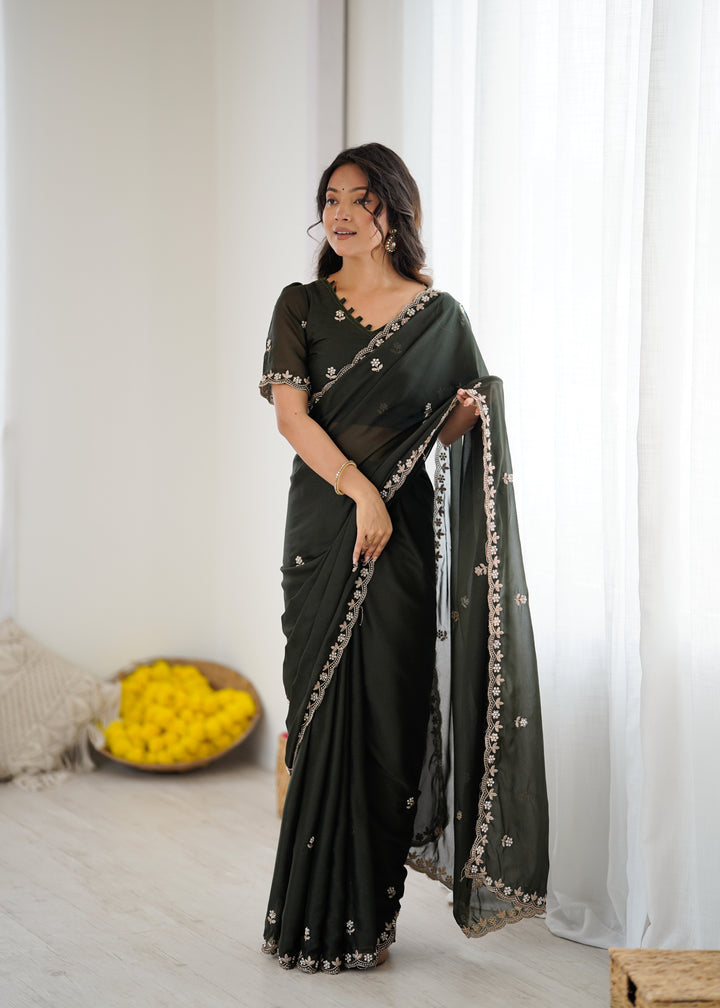 Heavy Star Georgette Silk Saree with Embroidery & Moti Work