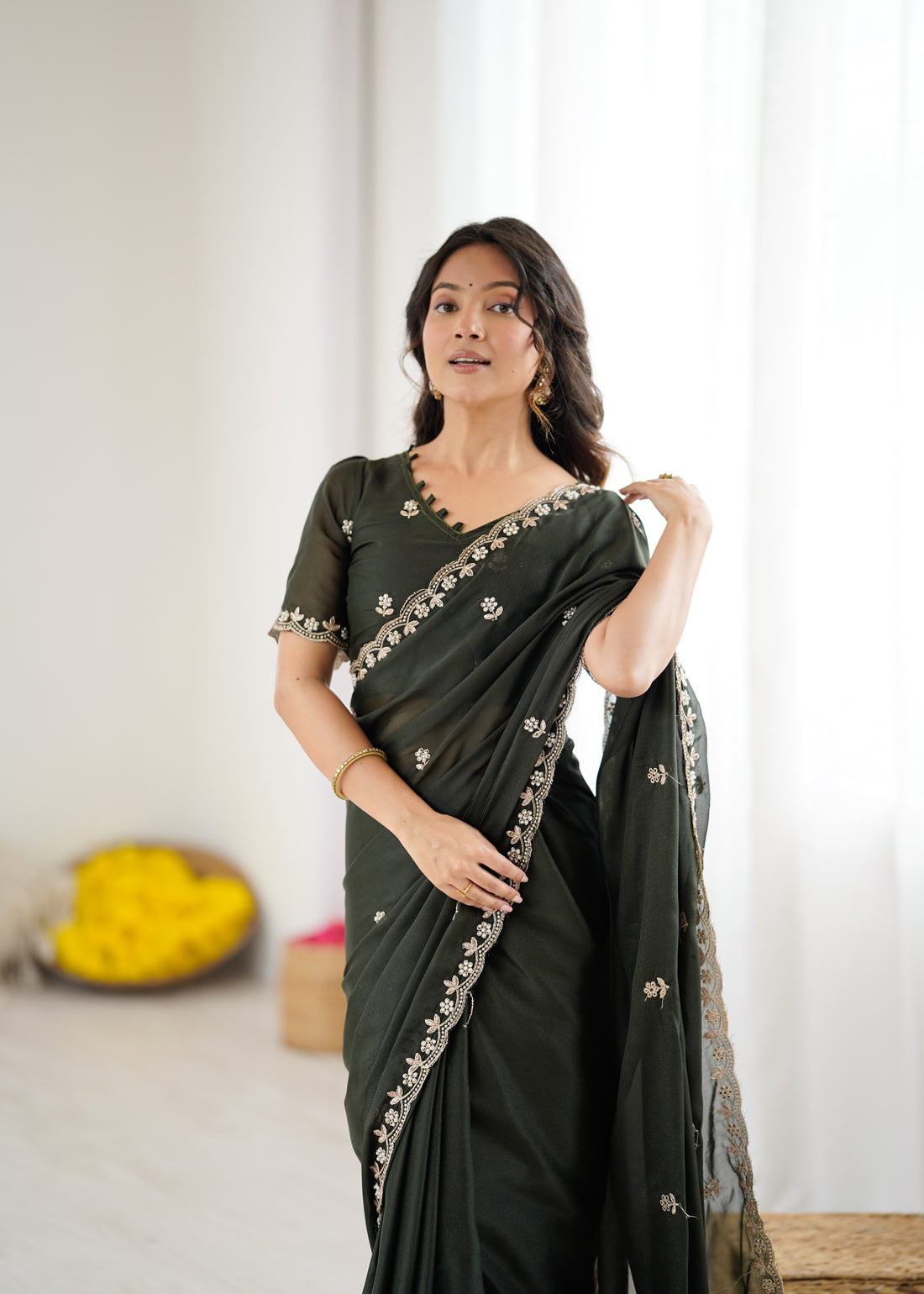 Heavy Star Georgette Silk Saree with Embroidery & Moti Work