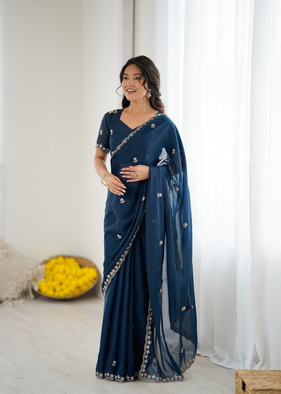 Heavy Star Georgette Silk Saree with Embroidery & Moti Work