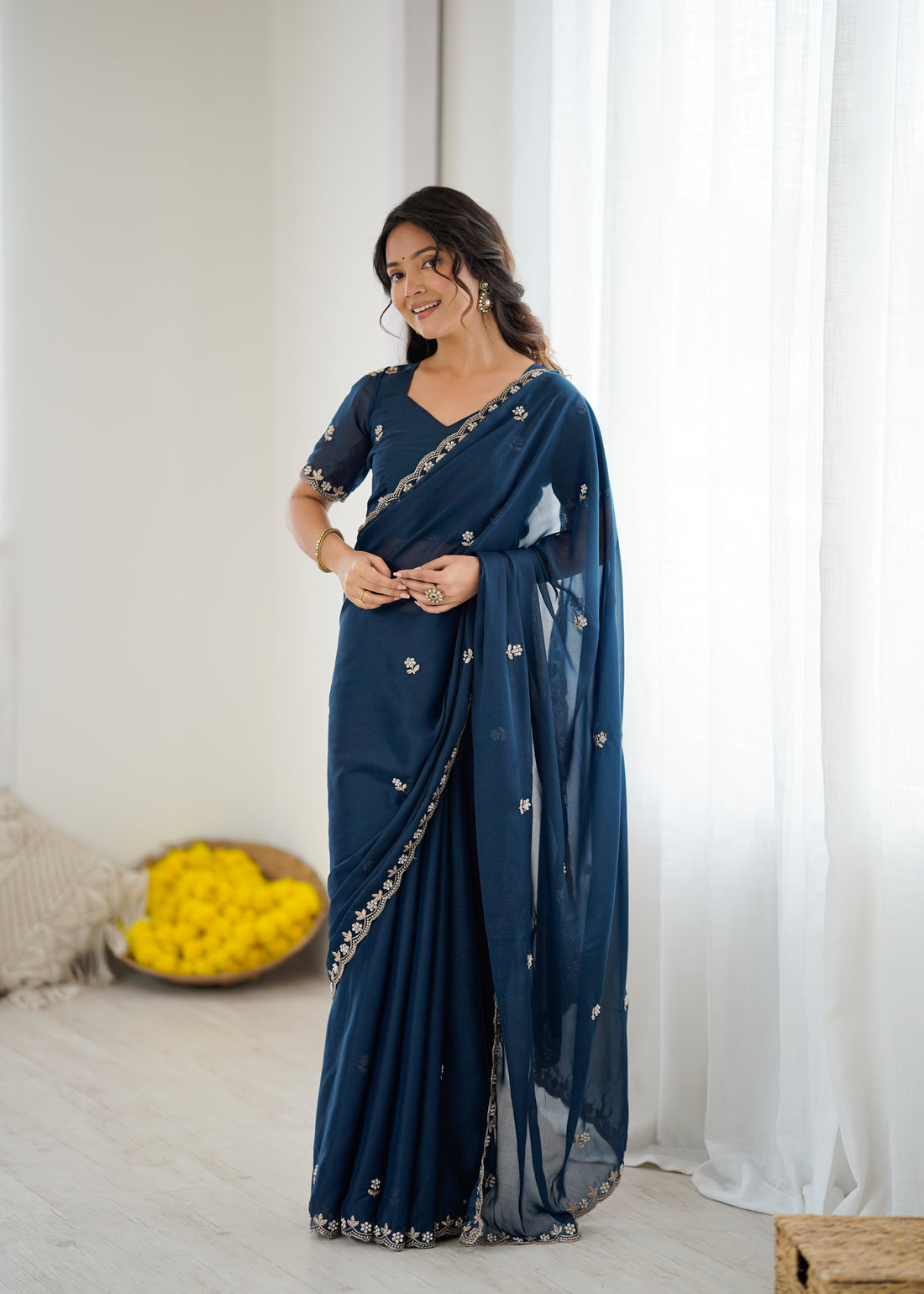 Heavy Star Georgette Silk Saree with Embroidery & Moti Work