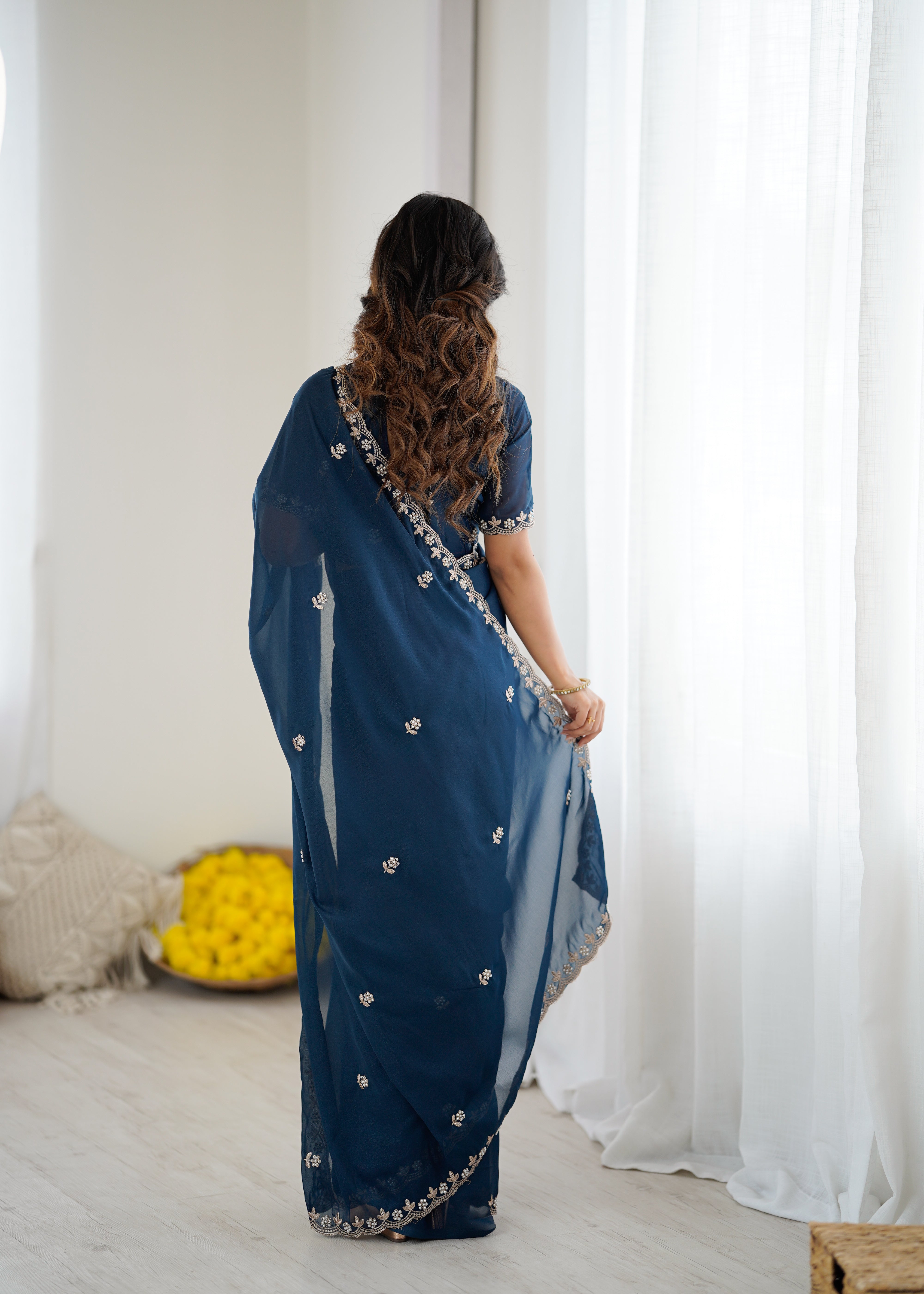 Heavy Star Georgette Silk Saree with Embroidery & Moti Work
