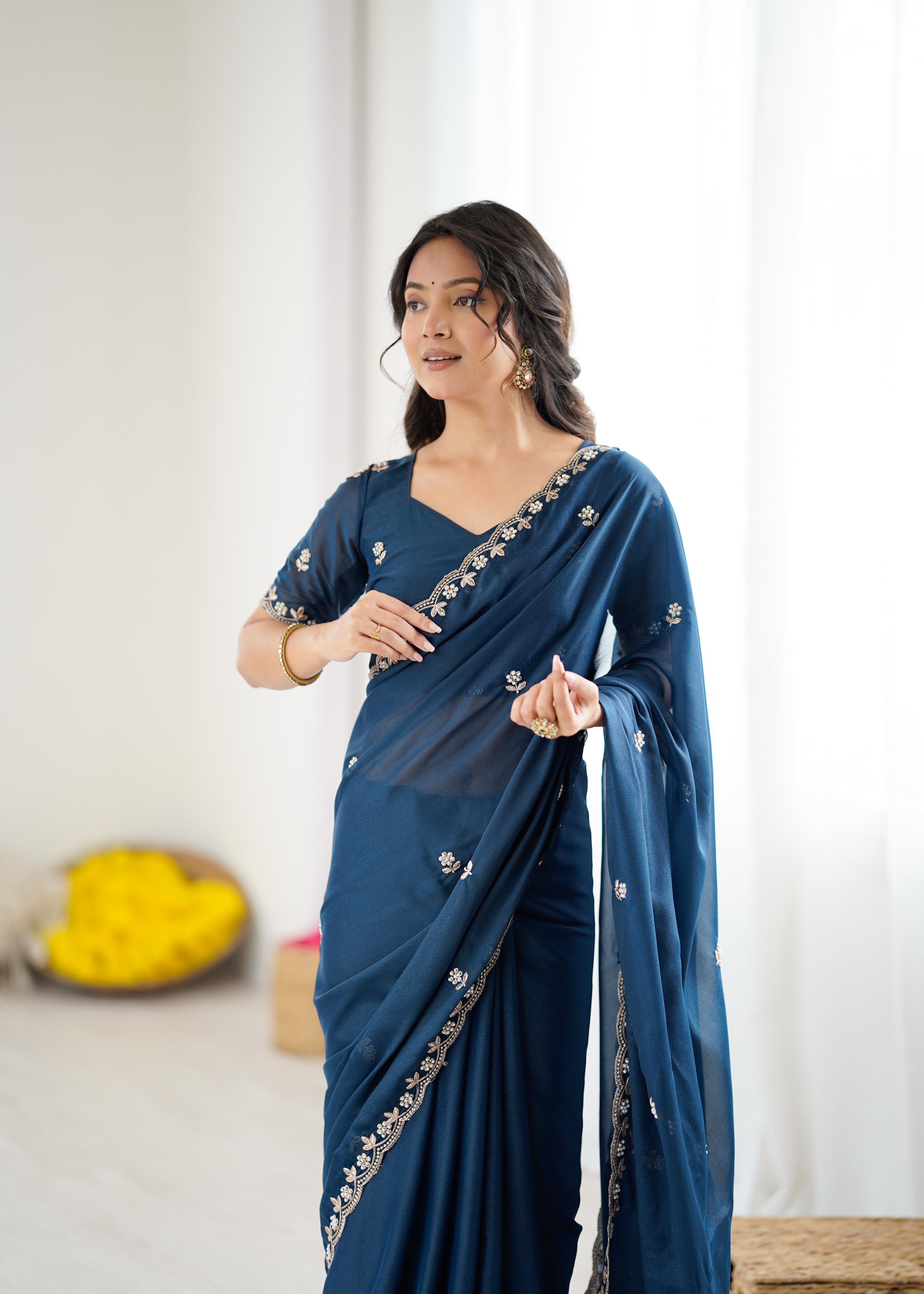 Heavy Star Georgette Silk Saree with Embroidery & Moti Work