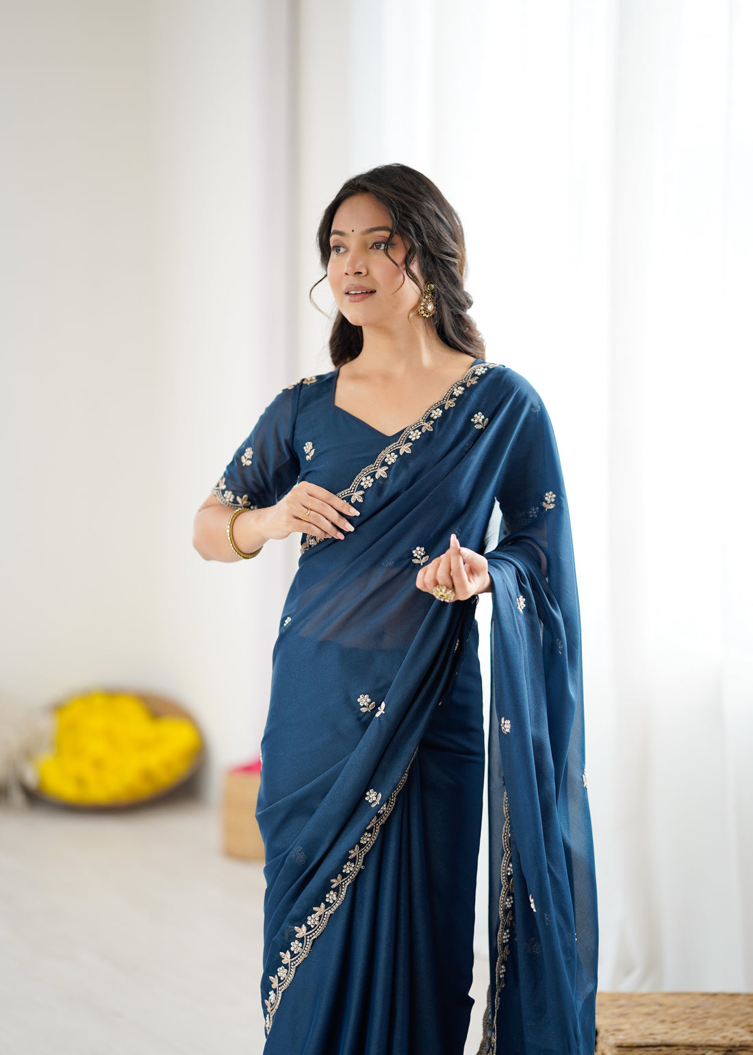 Heavy Star Georgette Silk Saree with Embroidery & Moti Work