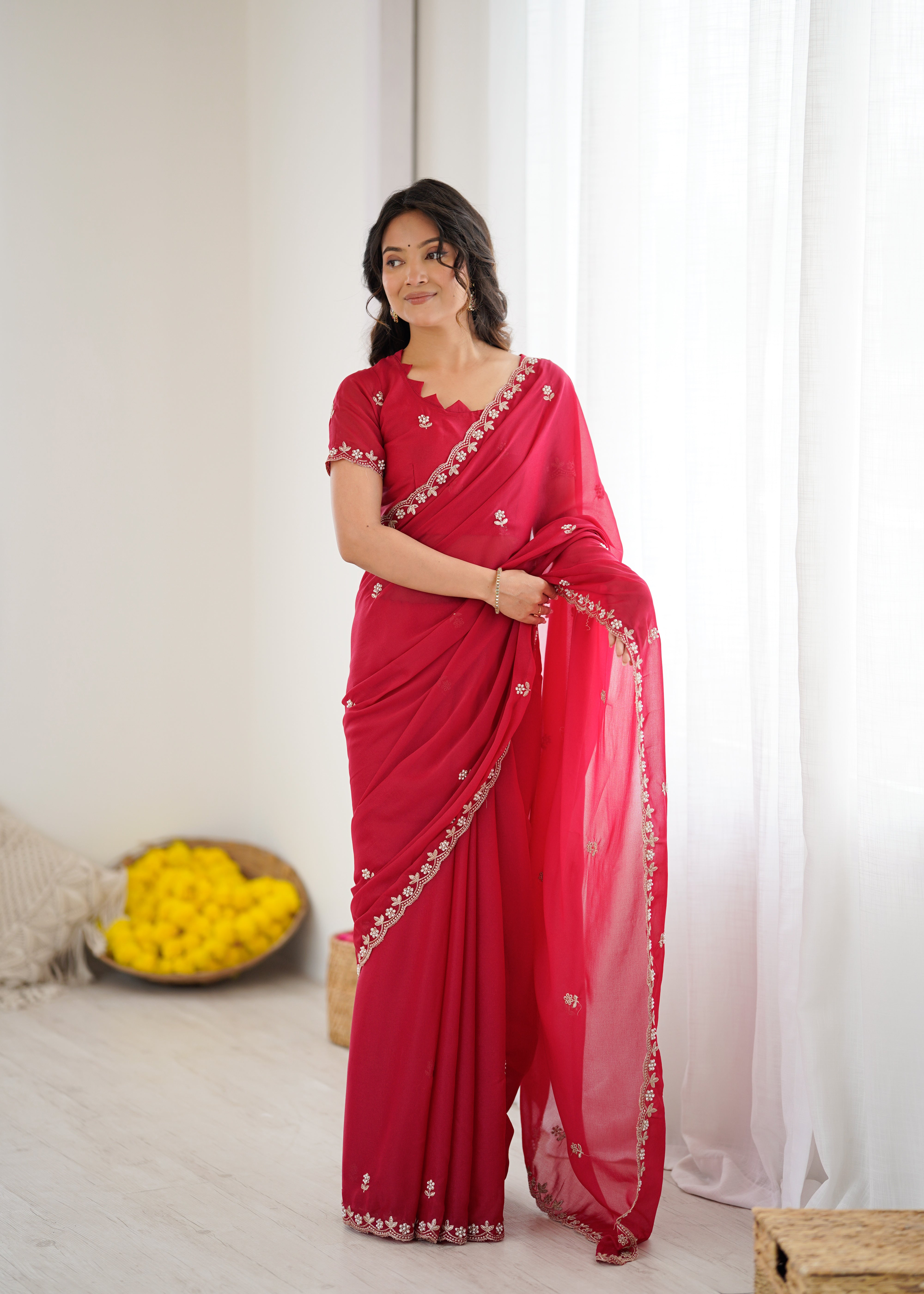 Heavy Star Georgette Silk Saree with Embroidery & Moti Work