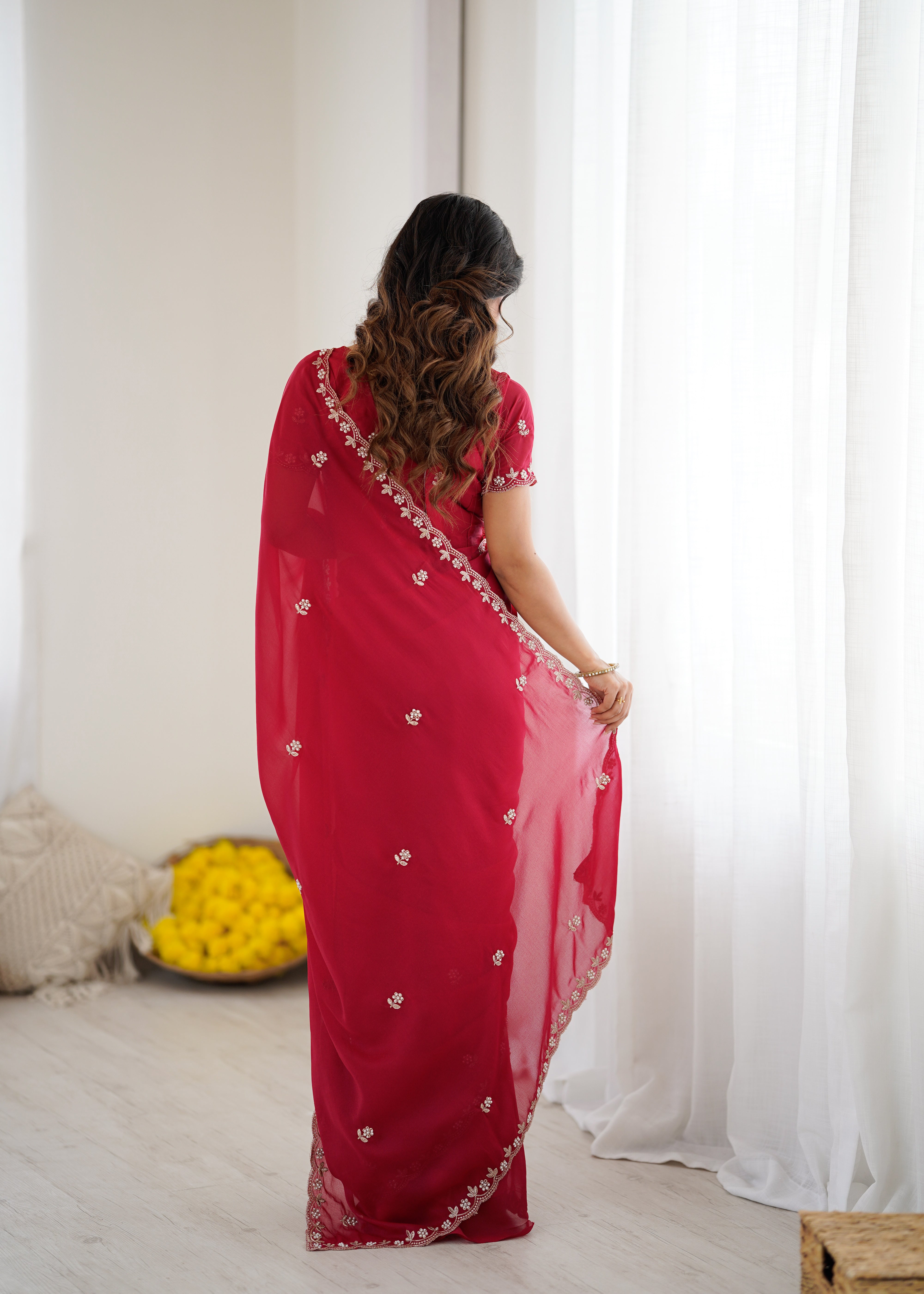 Heavy Star Georgette Silk Saree with Embroidery & Moti Work