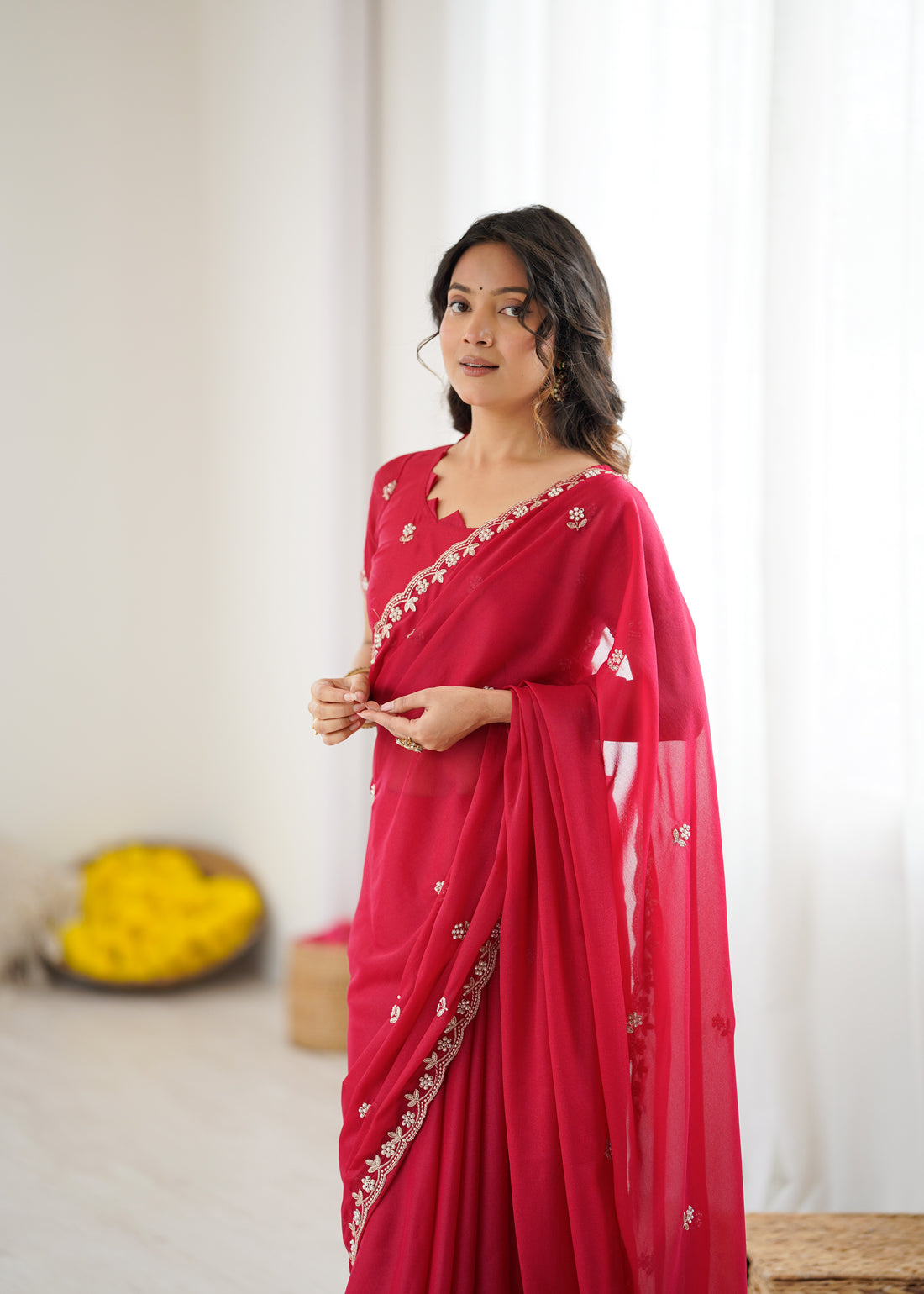 Heavy Star Georgette Silk Saree with Embroidery & Moti Work