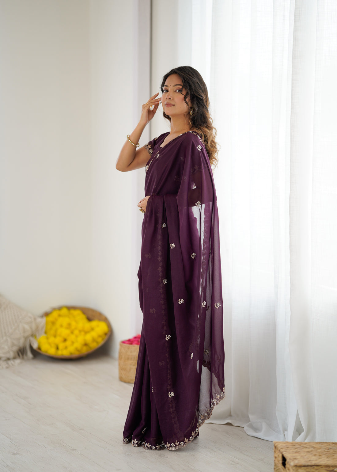 Heavy Star Georgette Silk Saree with Embroidery & Moti Work