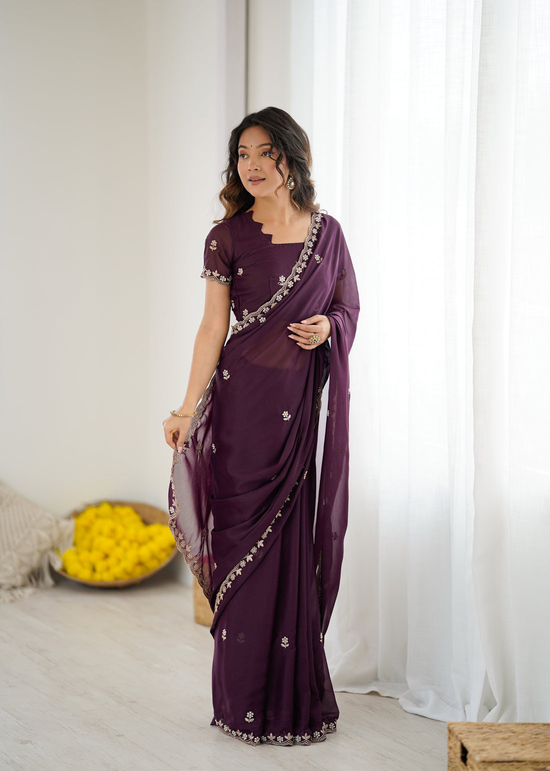 Heavy Star Georgette Silk Saree with Embroidery & Moti Work